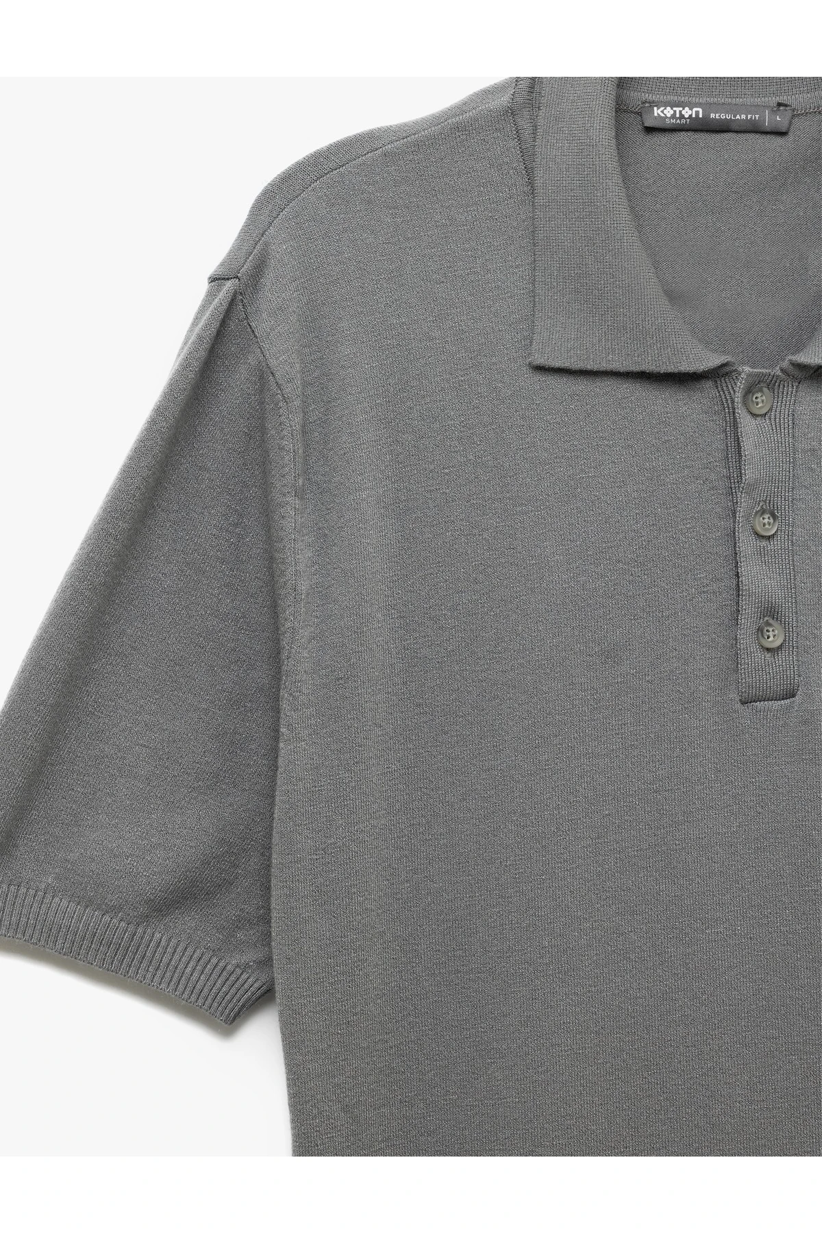 Düğmeli Polo Yaka Viskon Karışımlı Kısa Kollu Triko Kazak