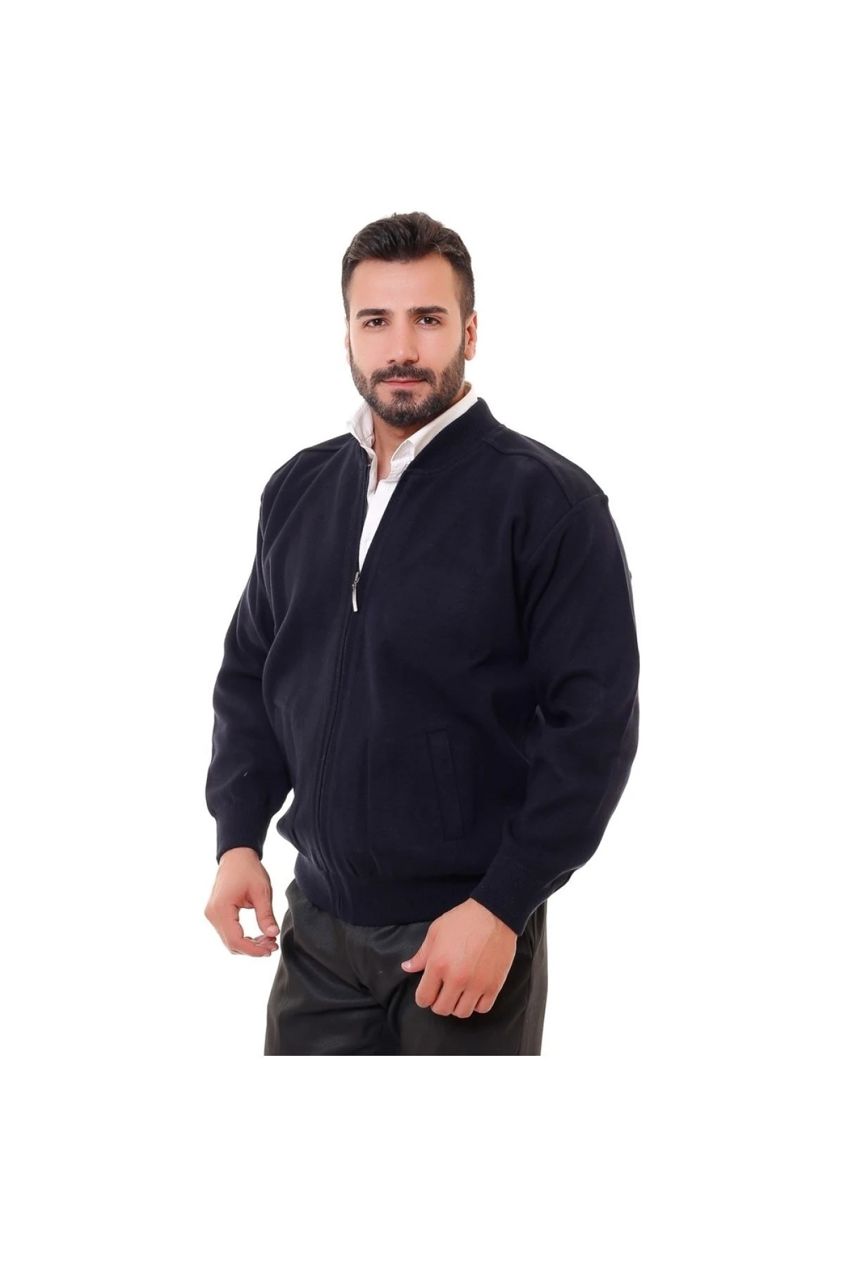 Astarlı Çelik Örme Casual Rahat Kalıp Hırka Mont Antrasit