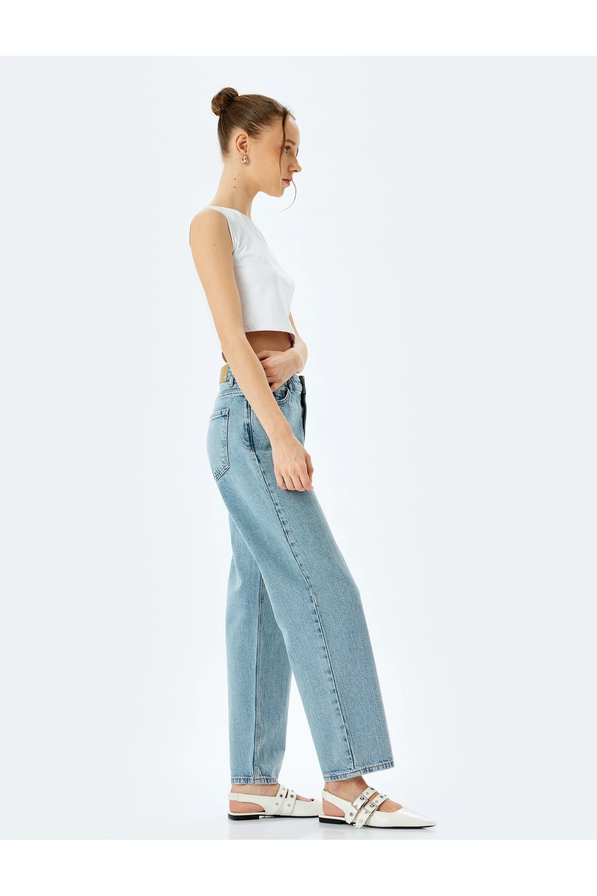 Straight Fit Normal Bel Cepli Kot Pantolon - Straight Jeans