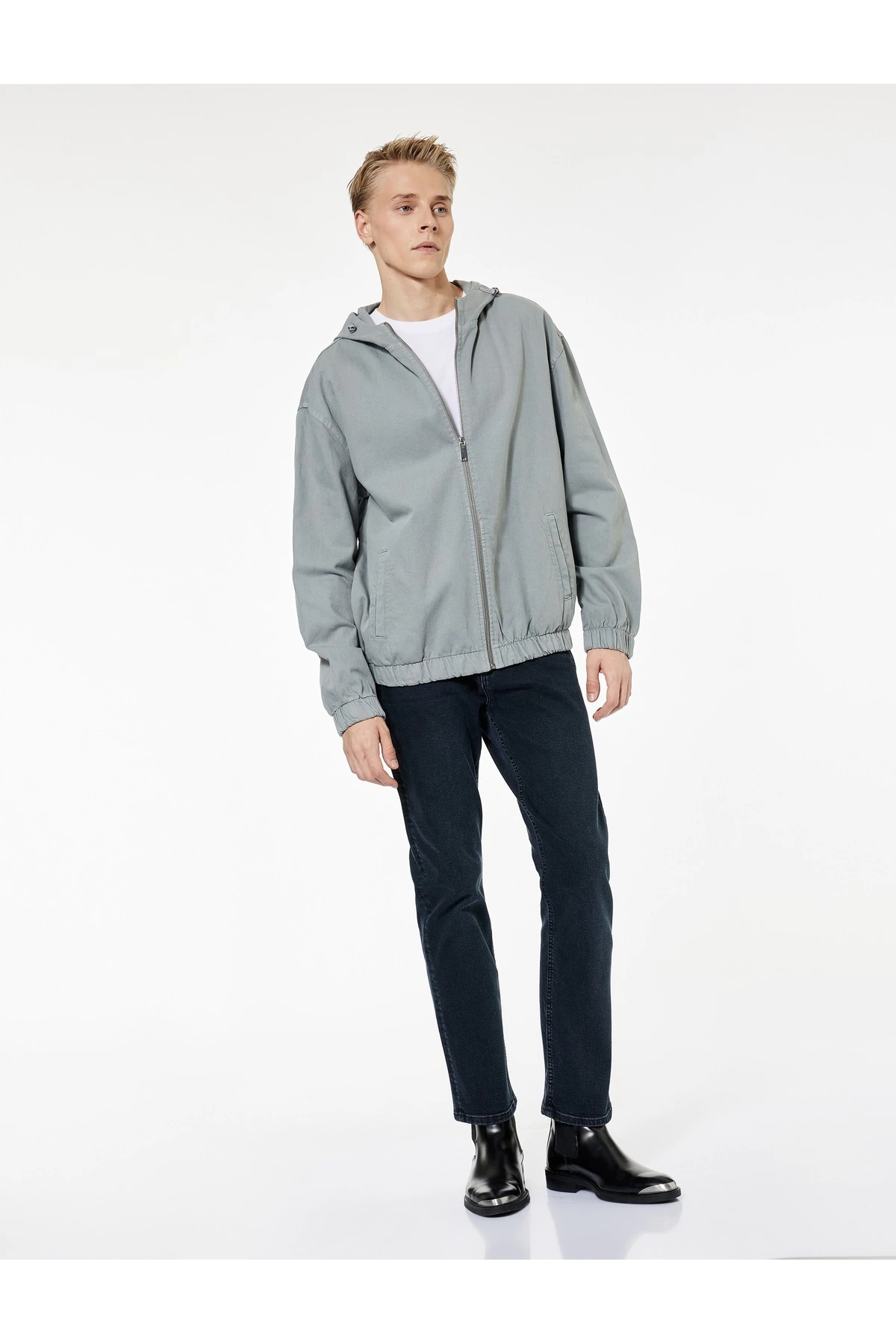 Pamuklu Cepli Uzun Kollu Fermuarlı Oversize Kapşonlu Jean Ceket