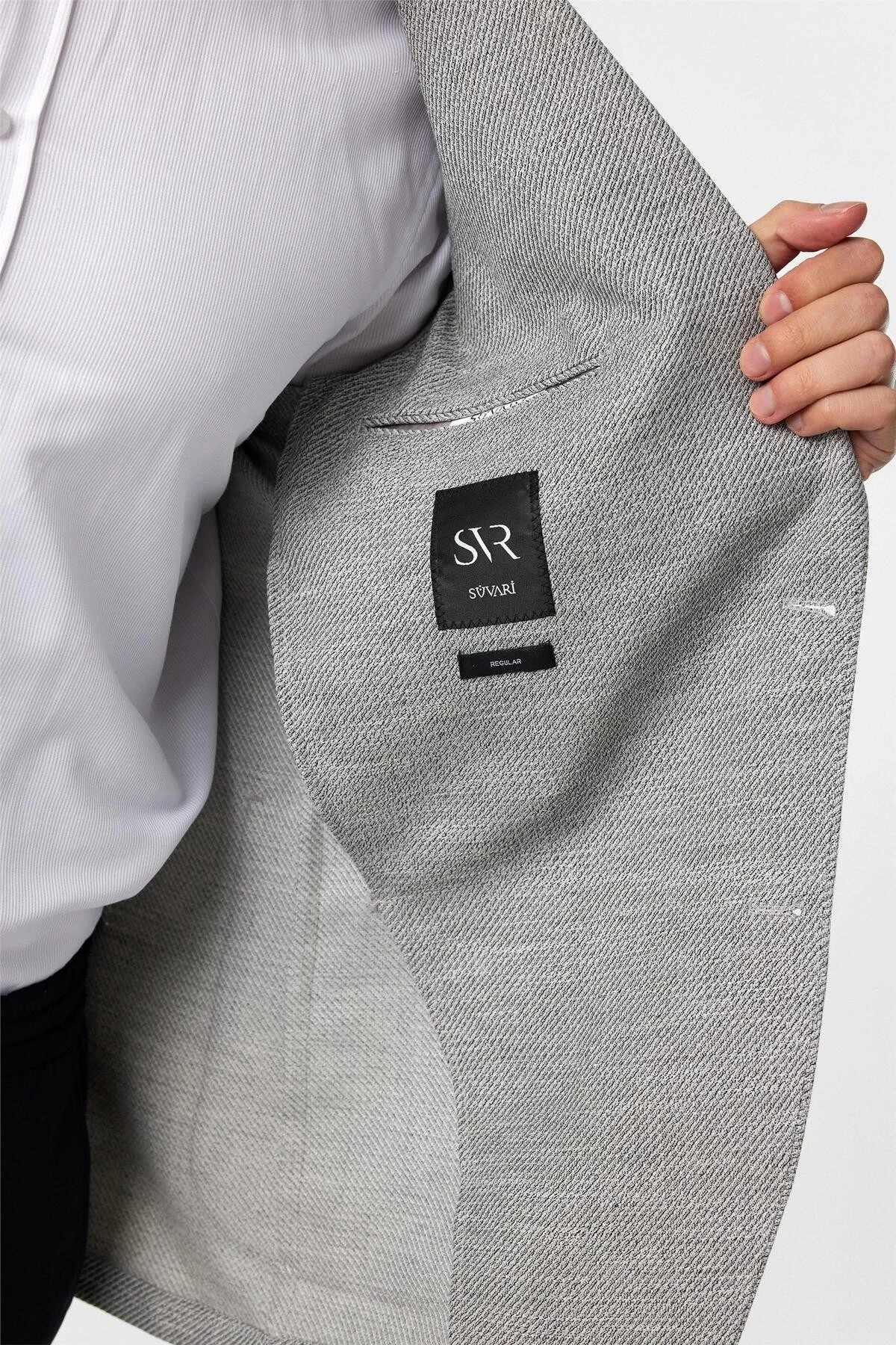 Antrasit Regular Fit Desenli Sivri Yaka 6 Drop Ceket