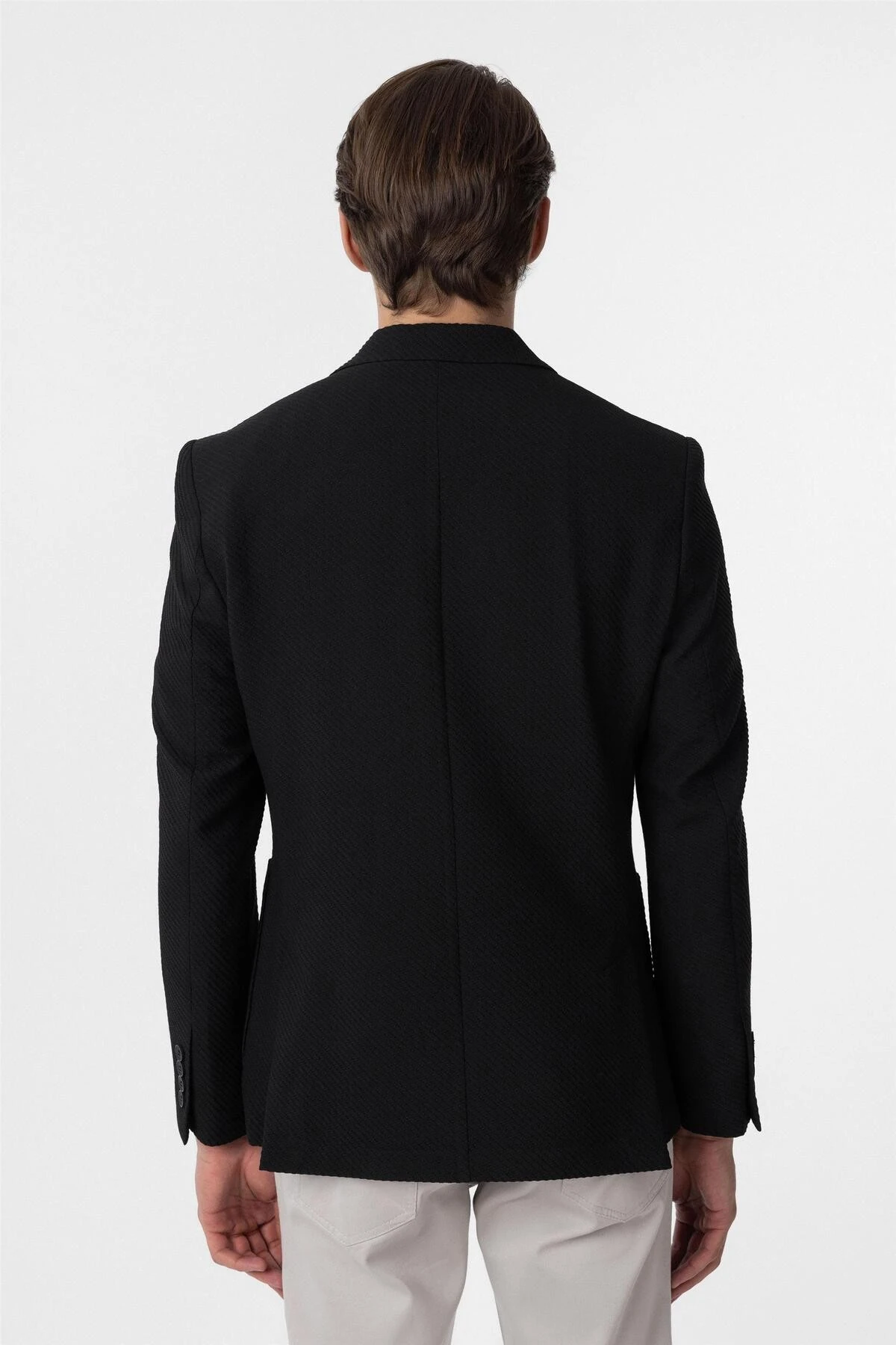 Siyah Slim Fitilli Sivri Yaka 6 Drop Ceket