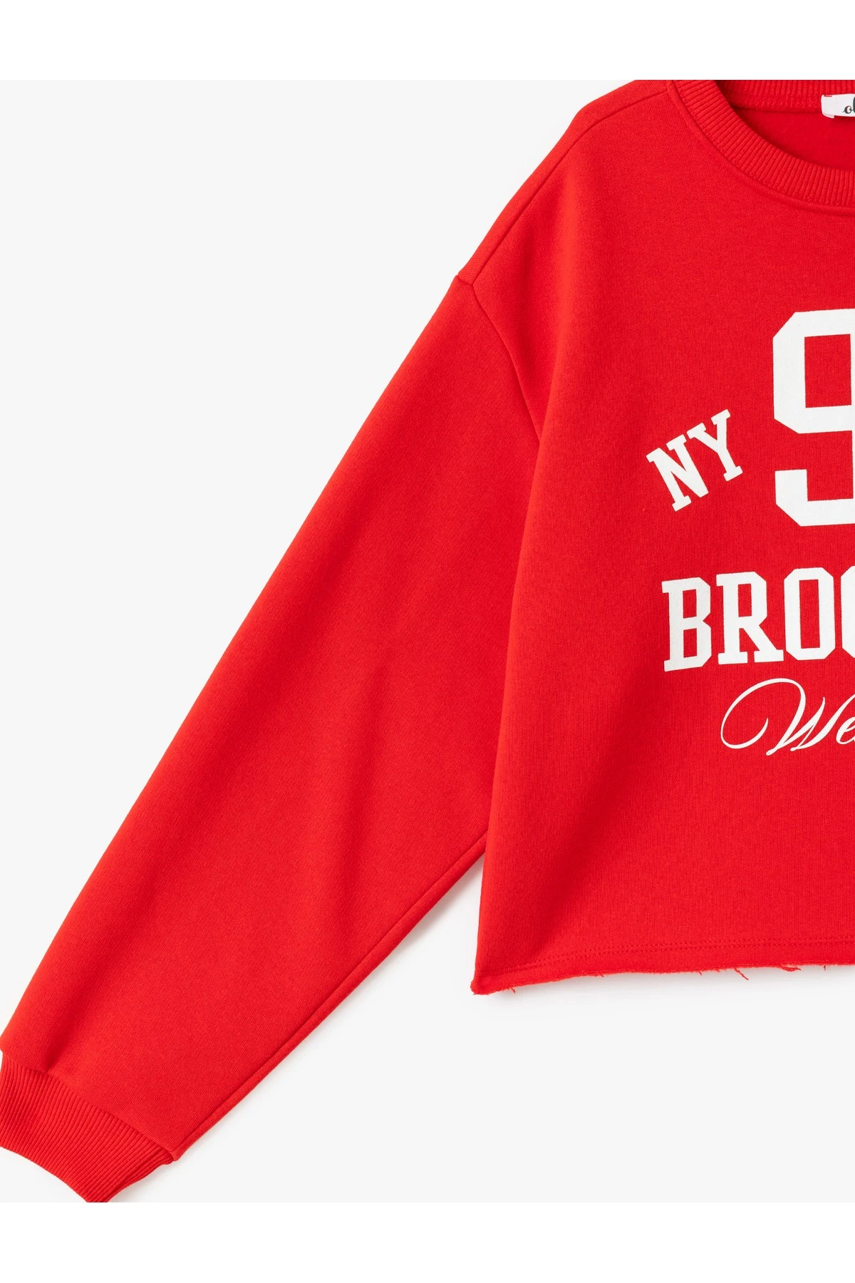 Şardonlu Kolej Baskılı Bisiklet Yaka Crop Sweatshirt