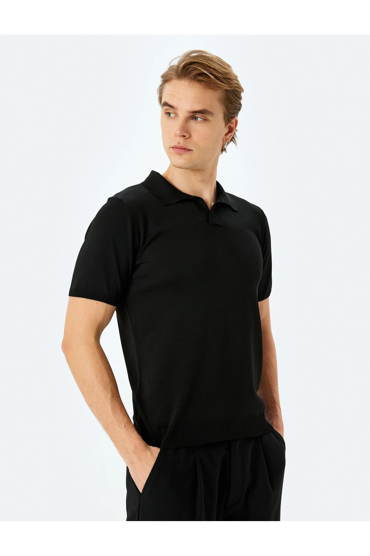 Slim Fit Polo Yaka Kısa Kollu Triko Kazak