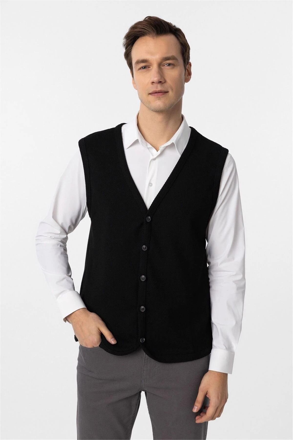 Regular Kalıp Kapitone Desenli V Yaka Yelek