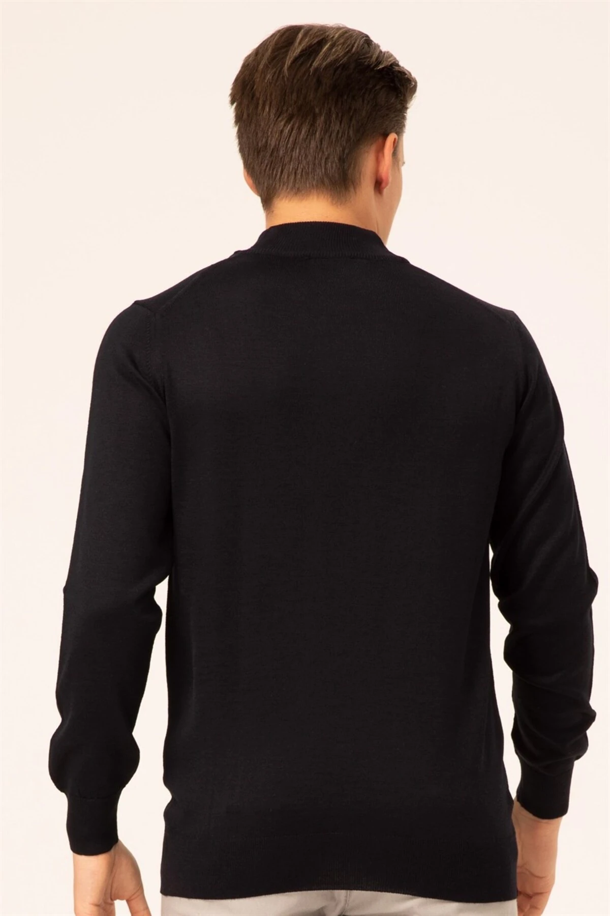 Süvari Yün Akrilik Düz Yarım Balıkçı Lacivert Erkek Triko