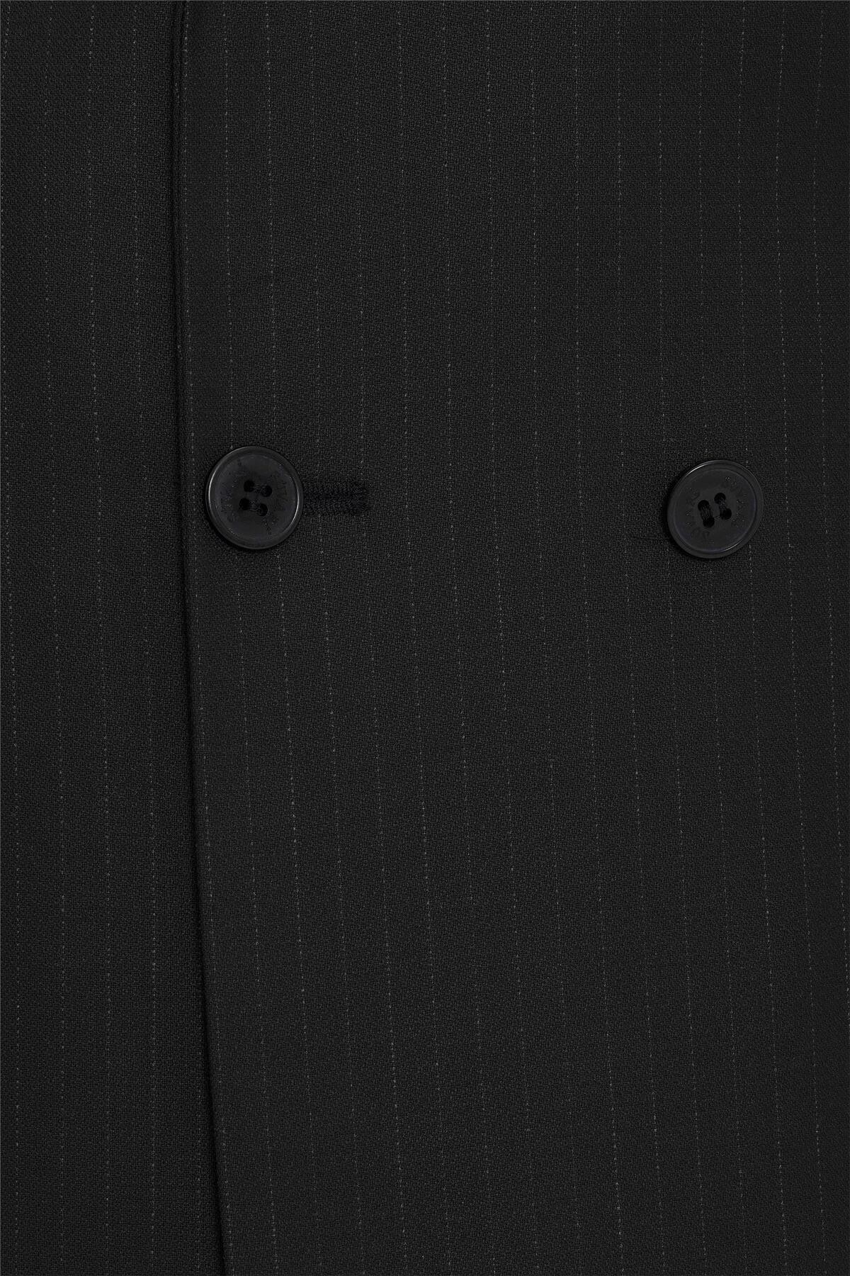 Siyah Slim Fit Desenli Sivri Yaka 6 Drop Klasik Takım Elbise