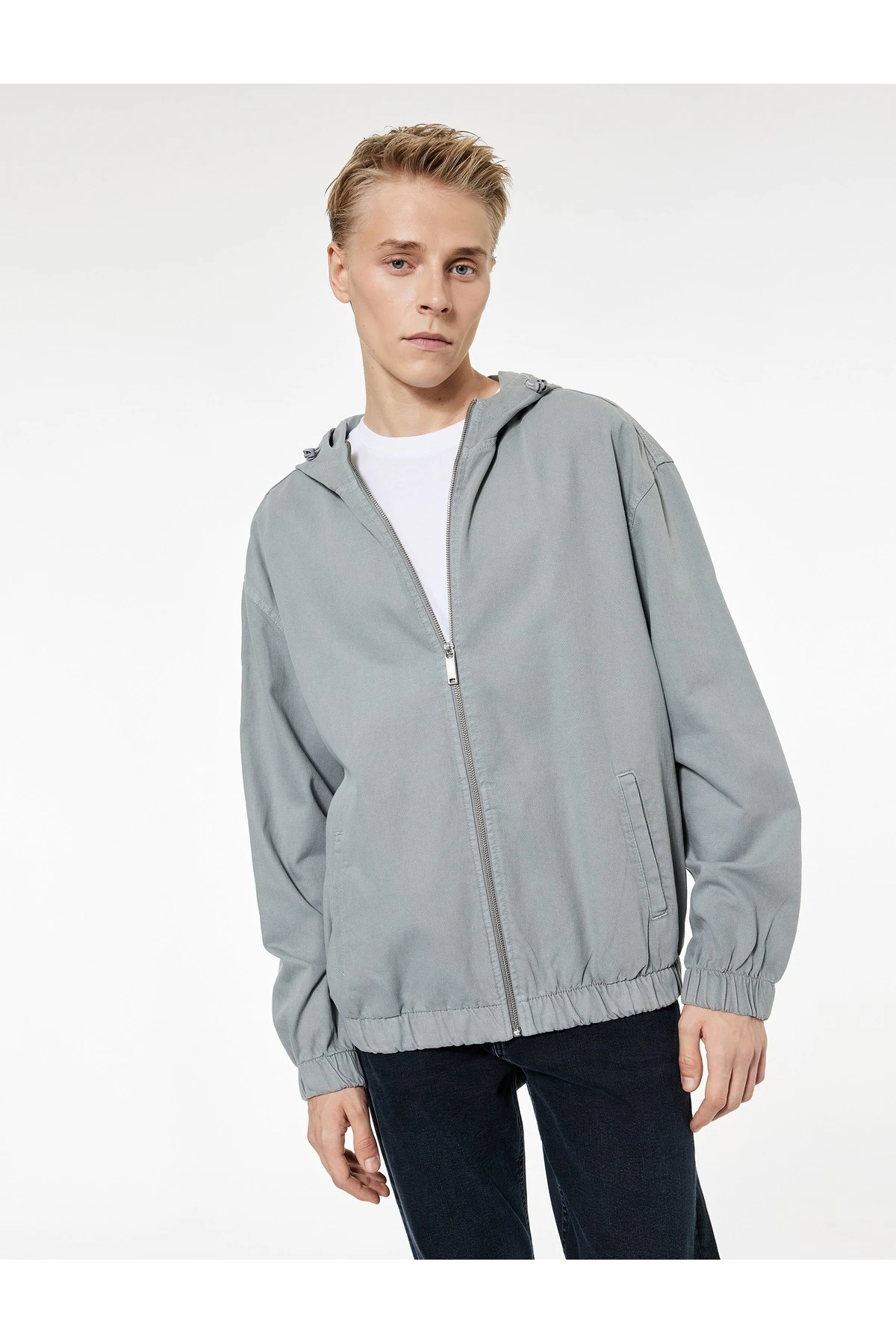 Pamuklu Cepli Uzun Kollu Fermuarlı Oversize Kapşonlu Jean Ceket