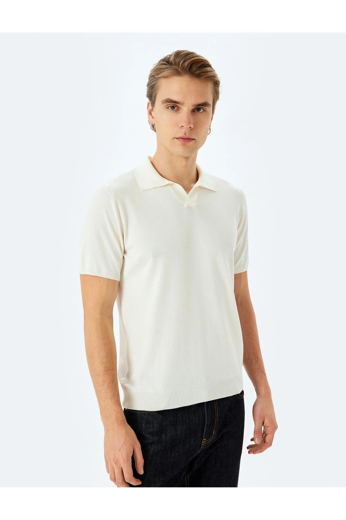 Kısa Kollu Triko Ekru Erkek Kazak 5SAM70001HT