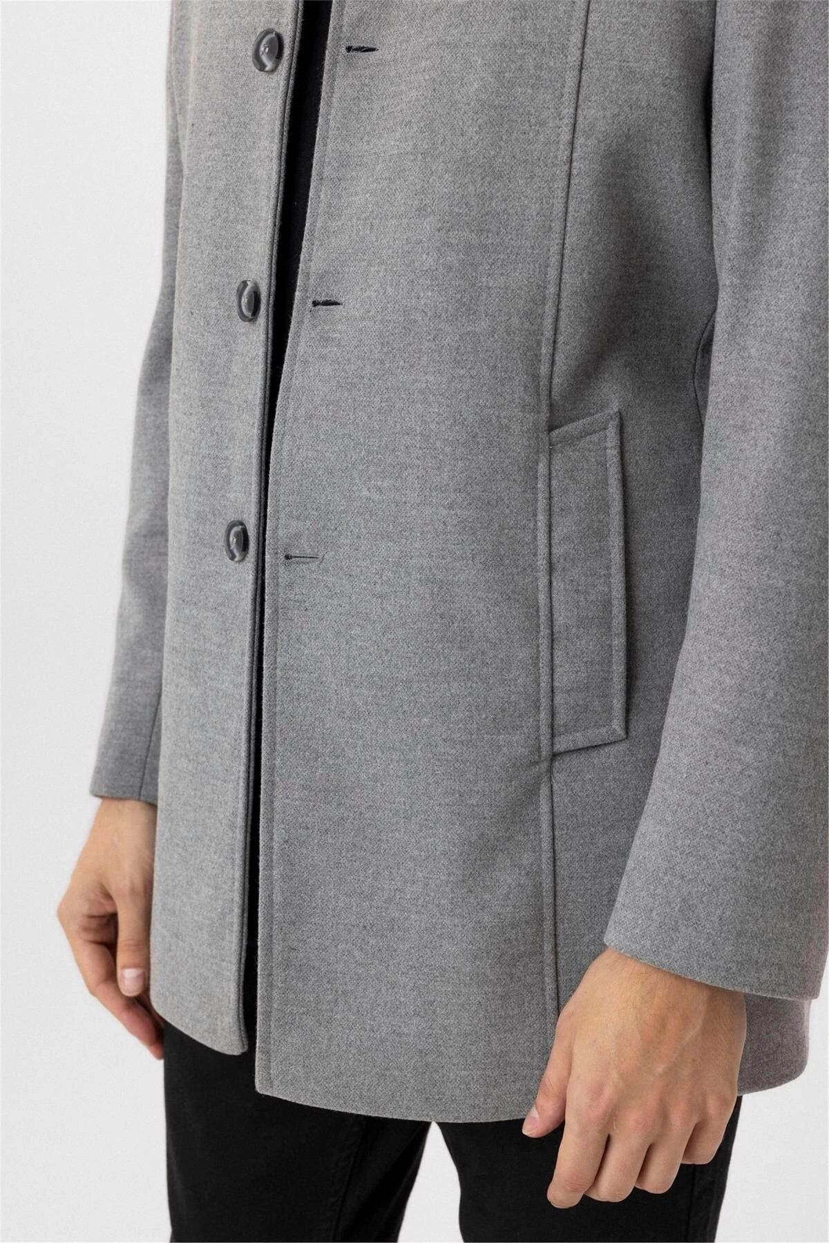 Antrasit Slim Düz Hakim Yaka Kaban