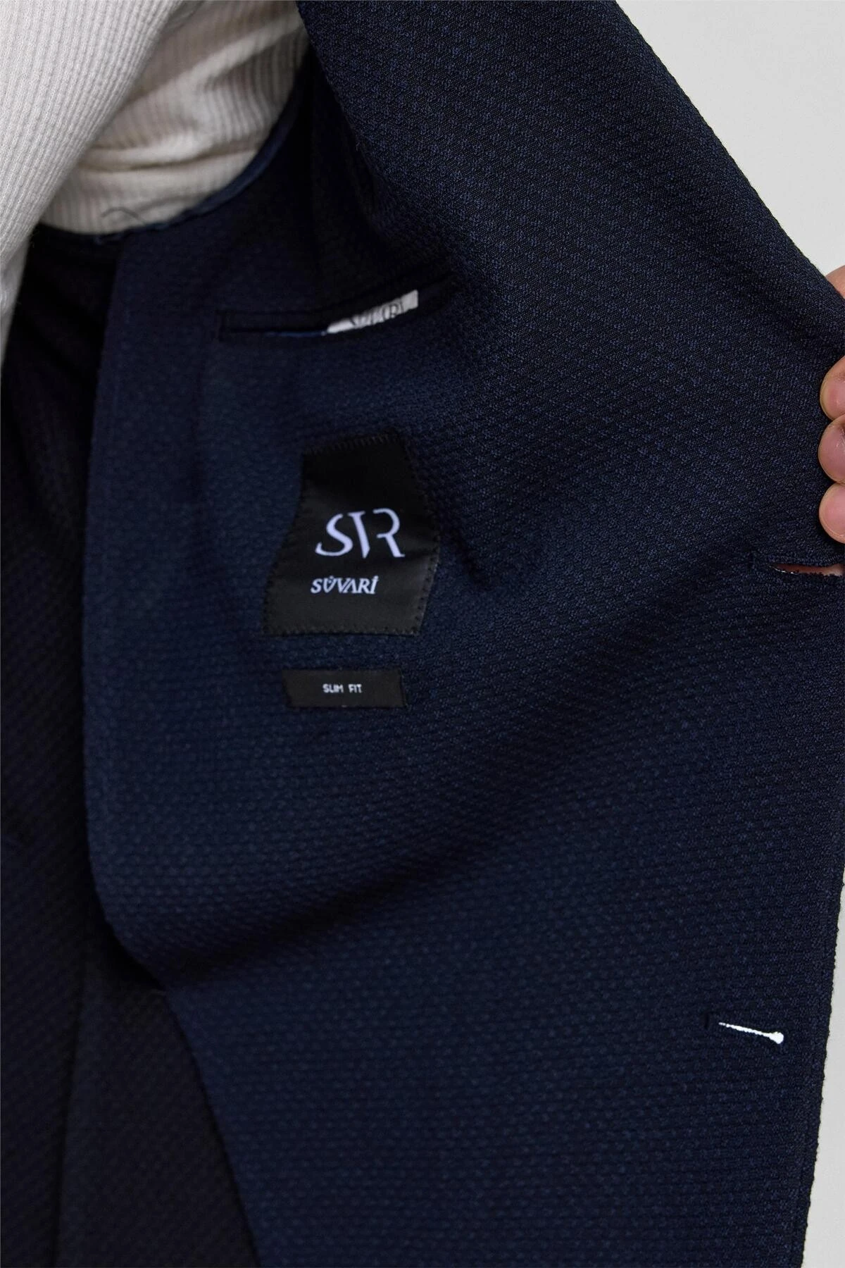 Lacivert Slim Desenli Sivri Yaka 6 Drop Ceket