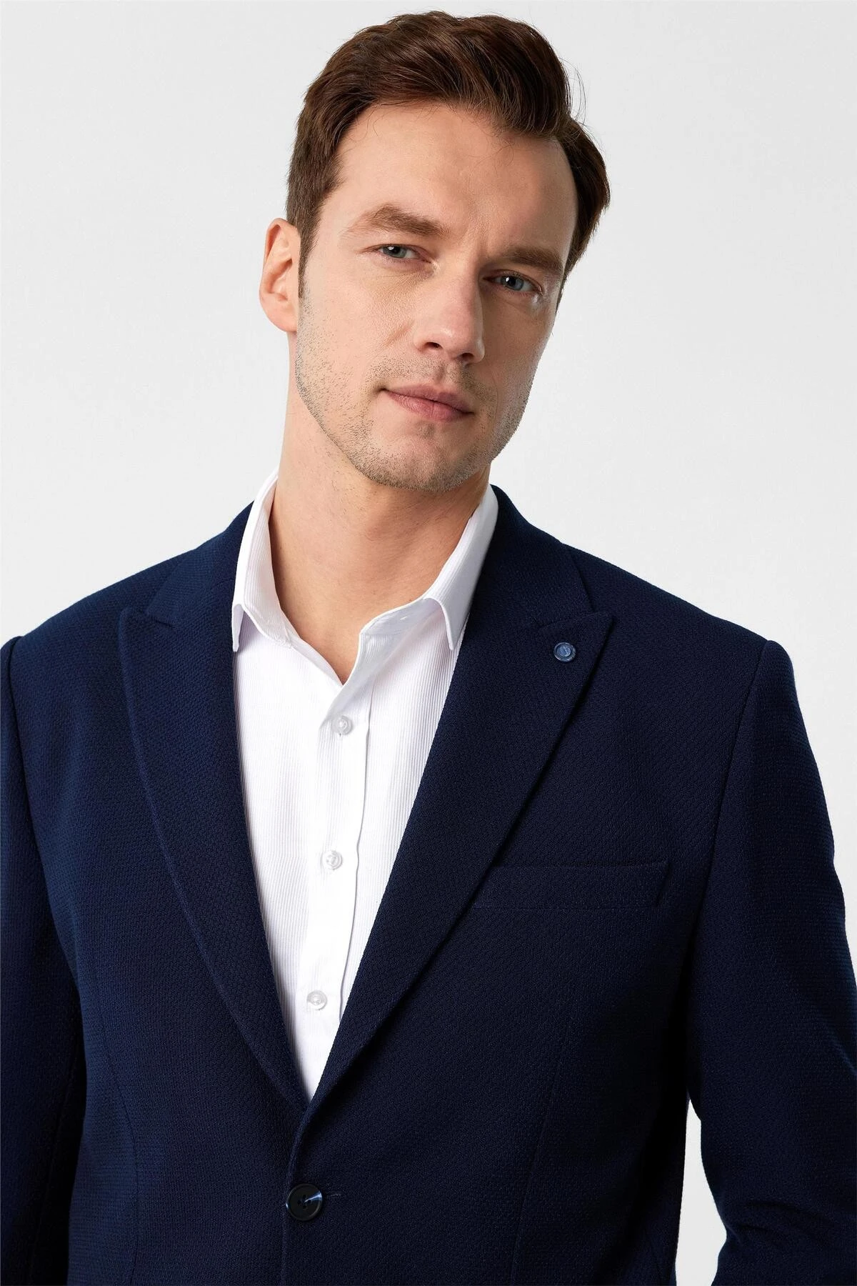 Lacivert Slim Fit Desenli Sivri Yaka 6 Drop Ceket