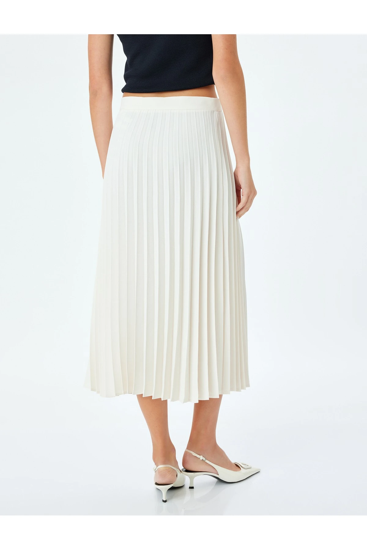 Krep Kumaş Standart Bel Midi Boy Pileli Etek