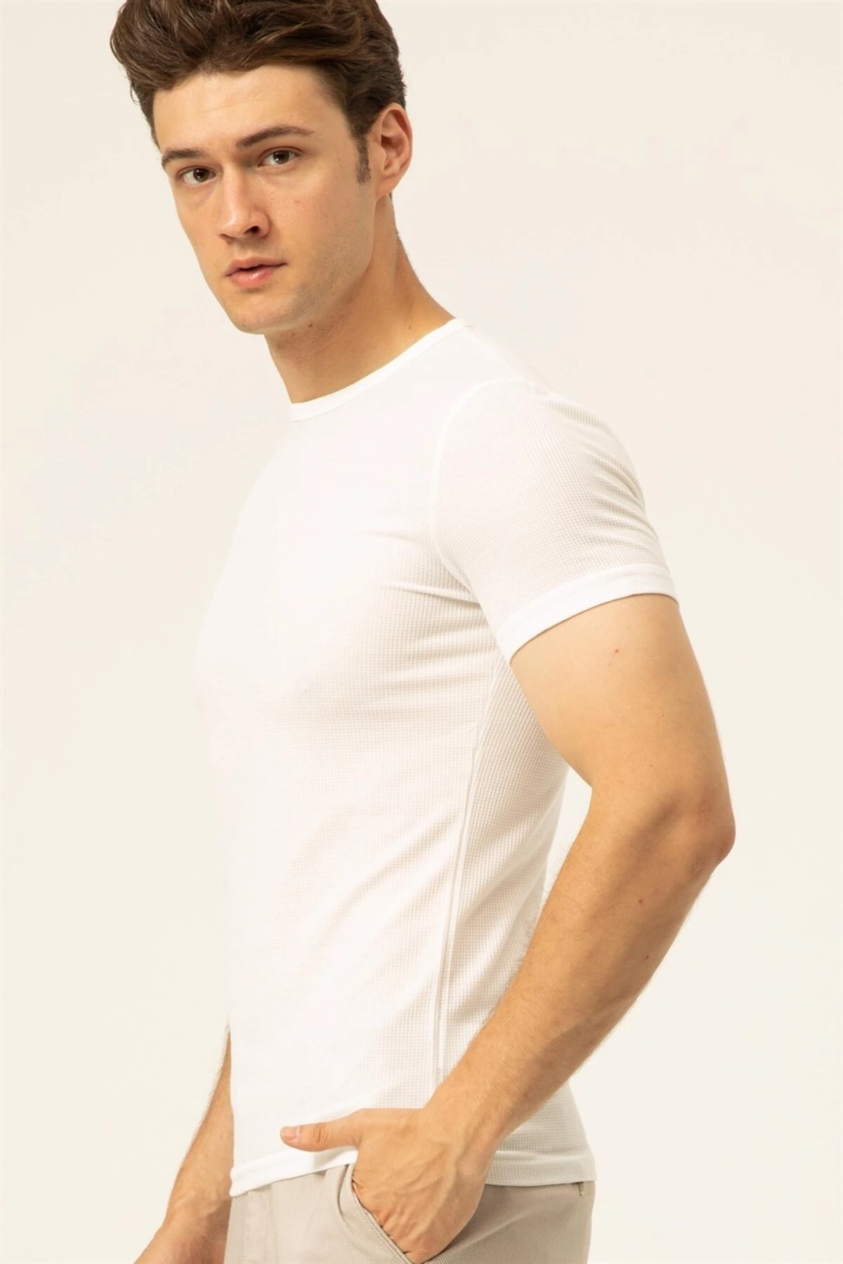 Süvari Slim Fit Waffle Desenli O Yaka Siyah Tshirt