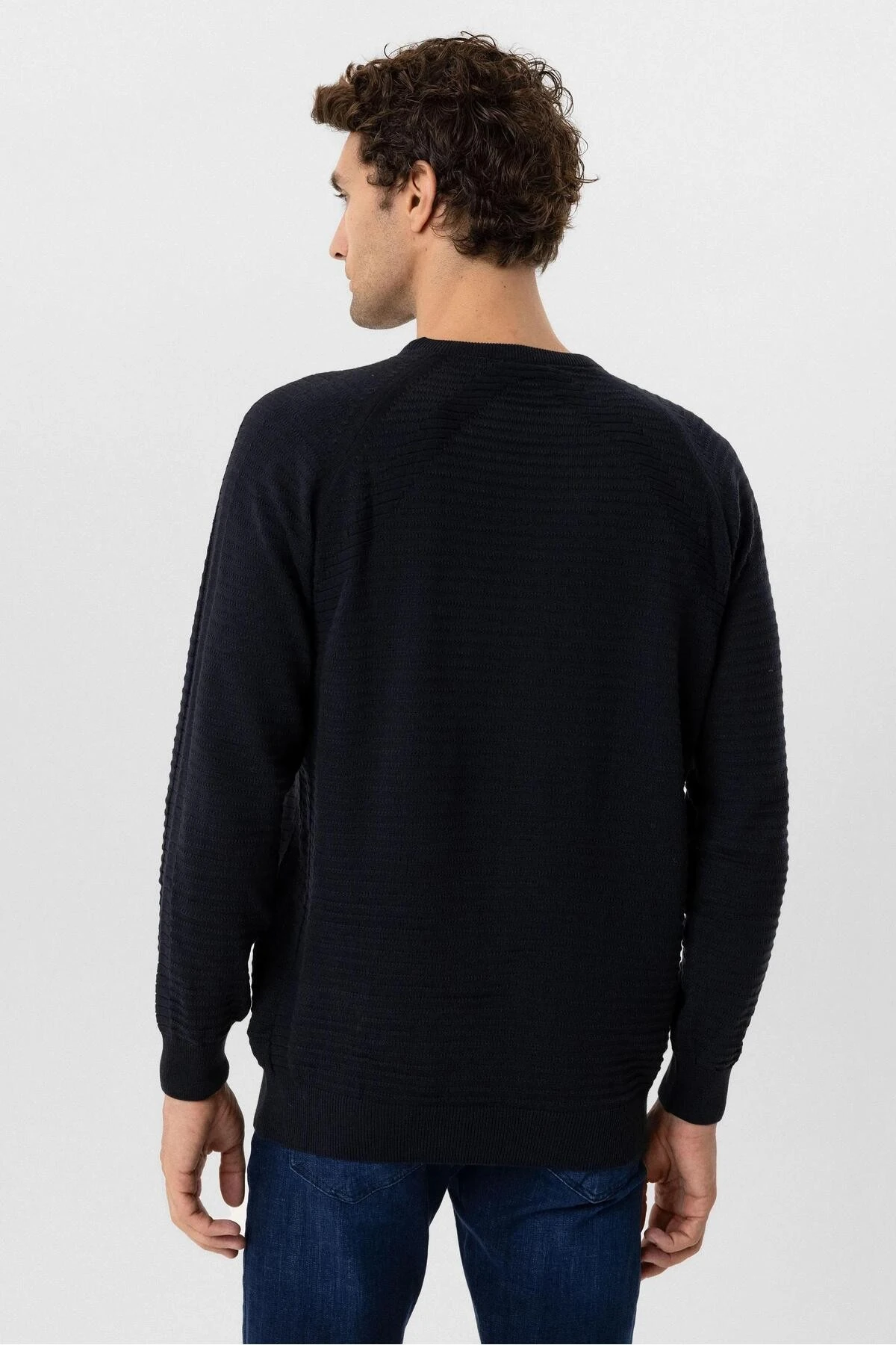 Süvari O Yaka Links Örgü Pamuklu Lacivert Erkek Triko