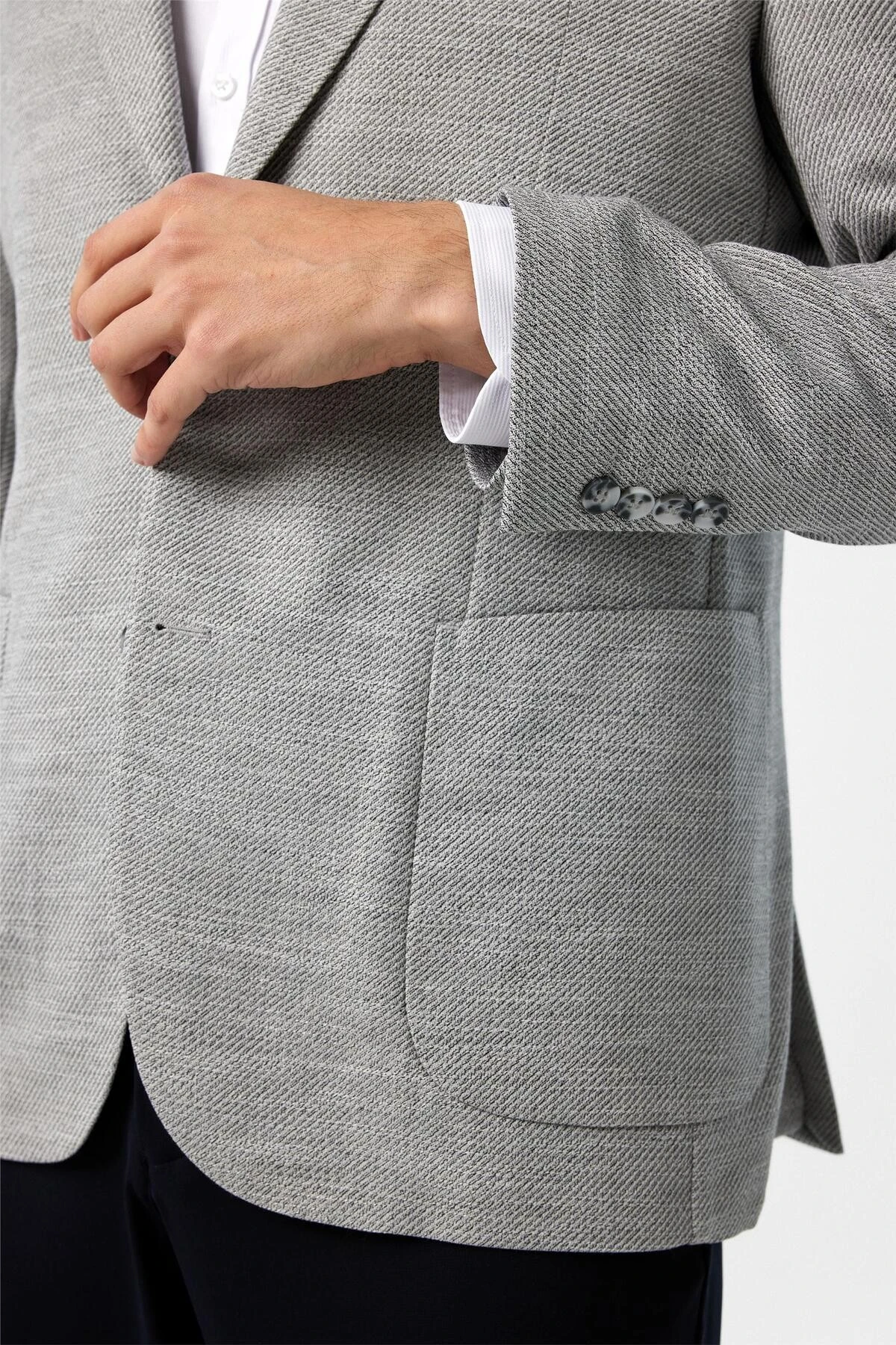 Antrasit Regular Fit Desenli Sivri Yaka 6 Drop Ceket