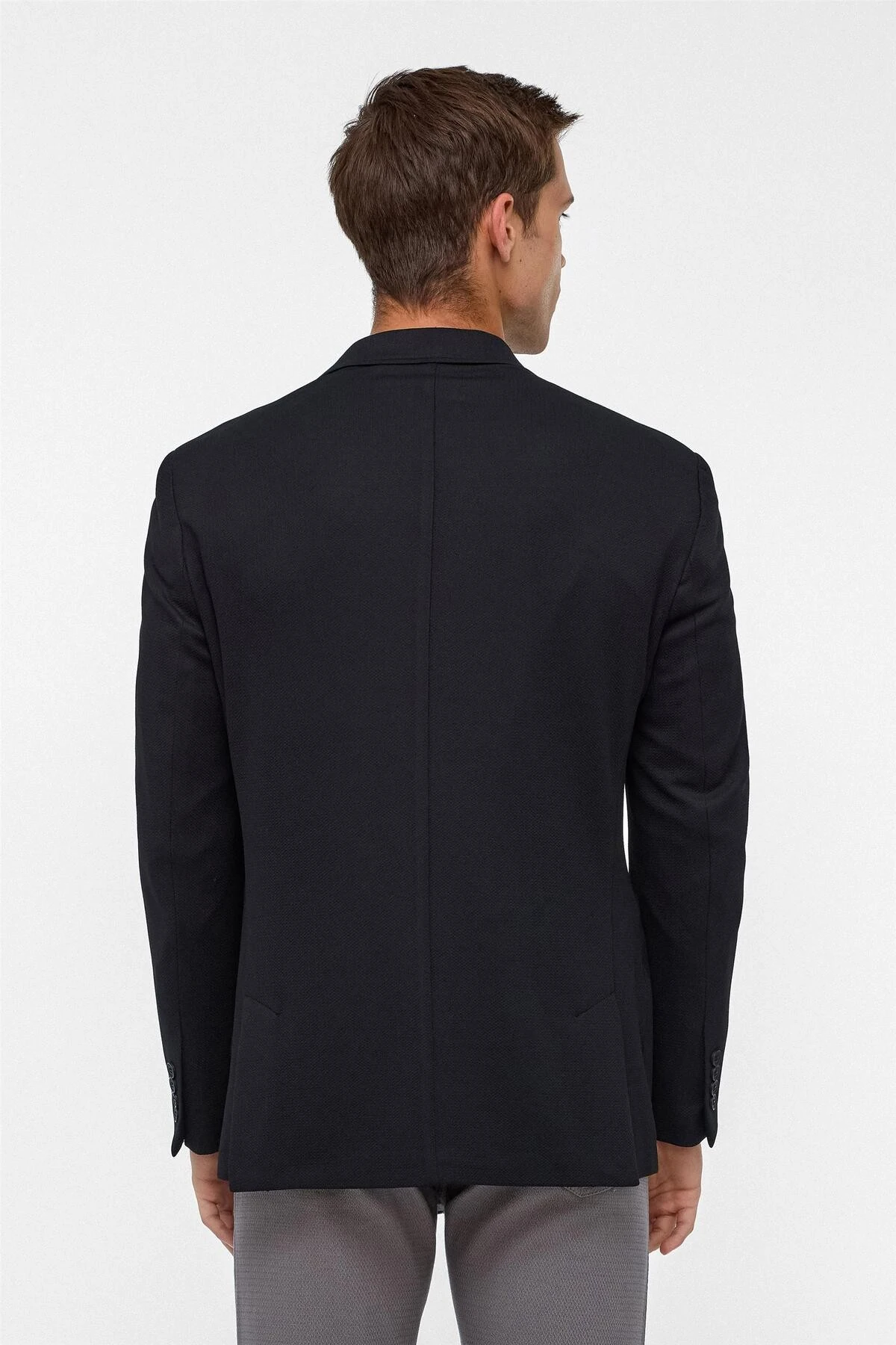 Siyah Regular Desenli Mono Yaka 6 Drop Ceket