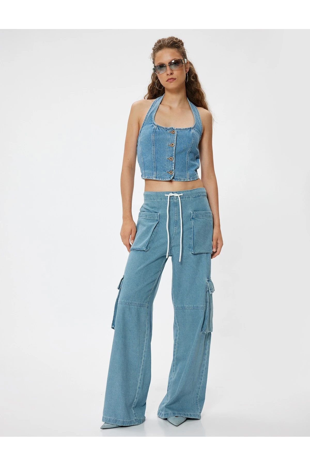 Oversize Kargo Kot Pantolon Beli Lastikli Cep Detaylı - Loose Straight Fit Jeans
