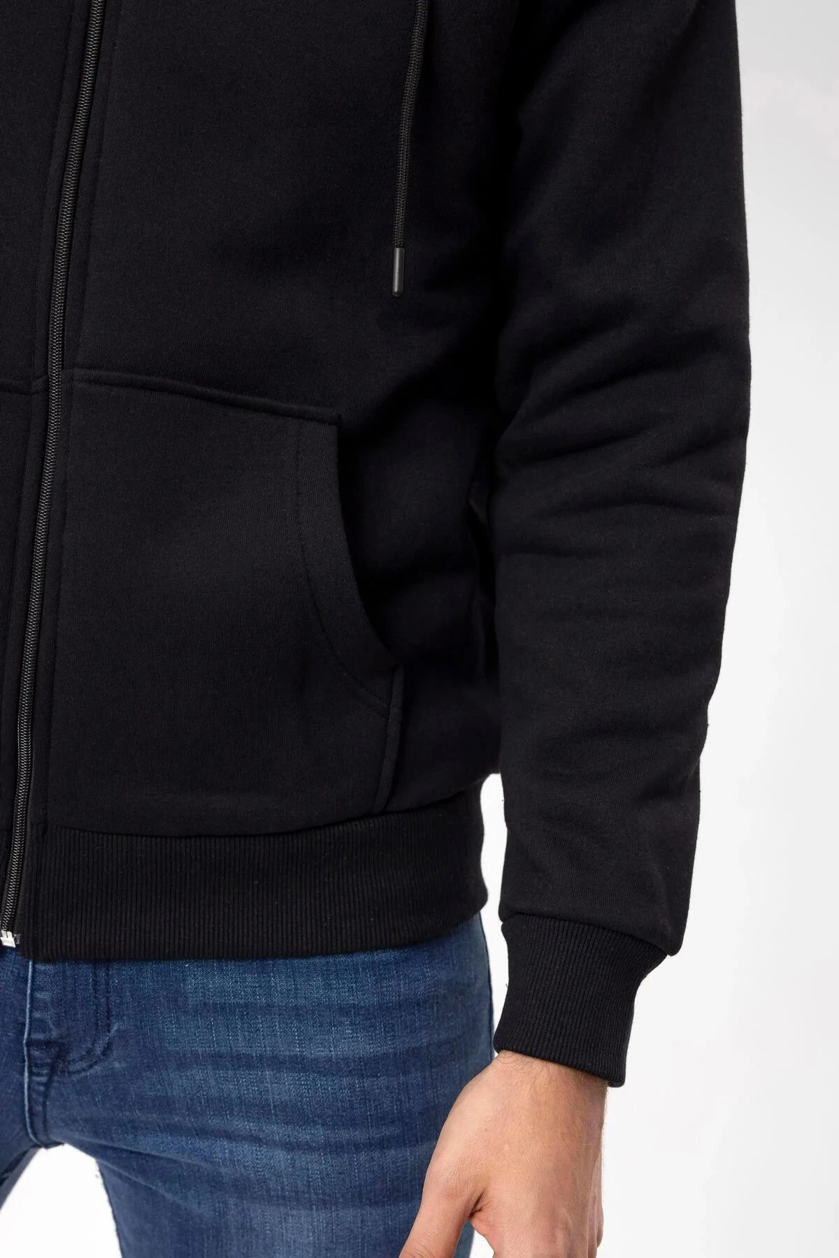 Süvari Kapüşonlu Fermuarlı Yaka Regular Kalıp Düz Lacivert Sweatshirt