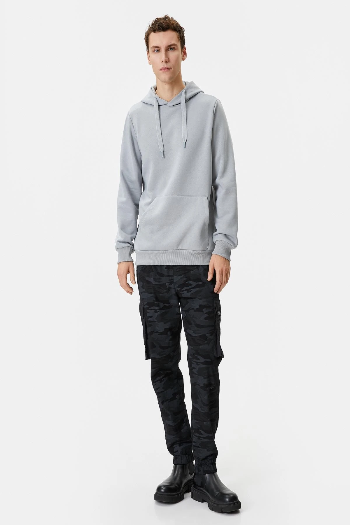 Kapşonlu Sweatshirt Kanguru Cep Detaylı Uzun Kollu Şardonlu