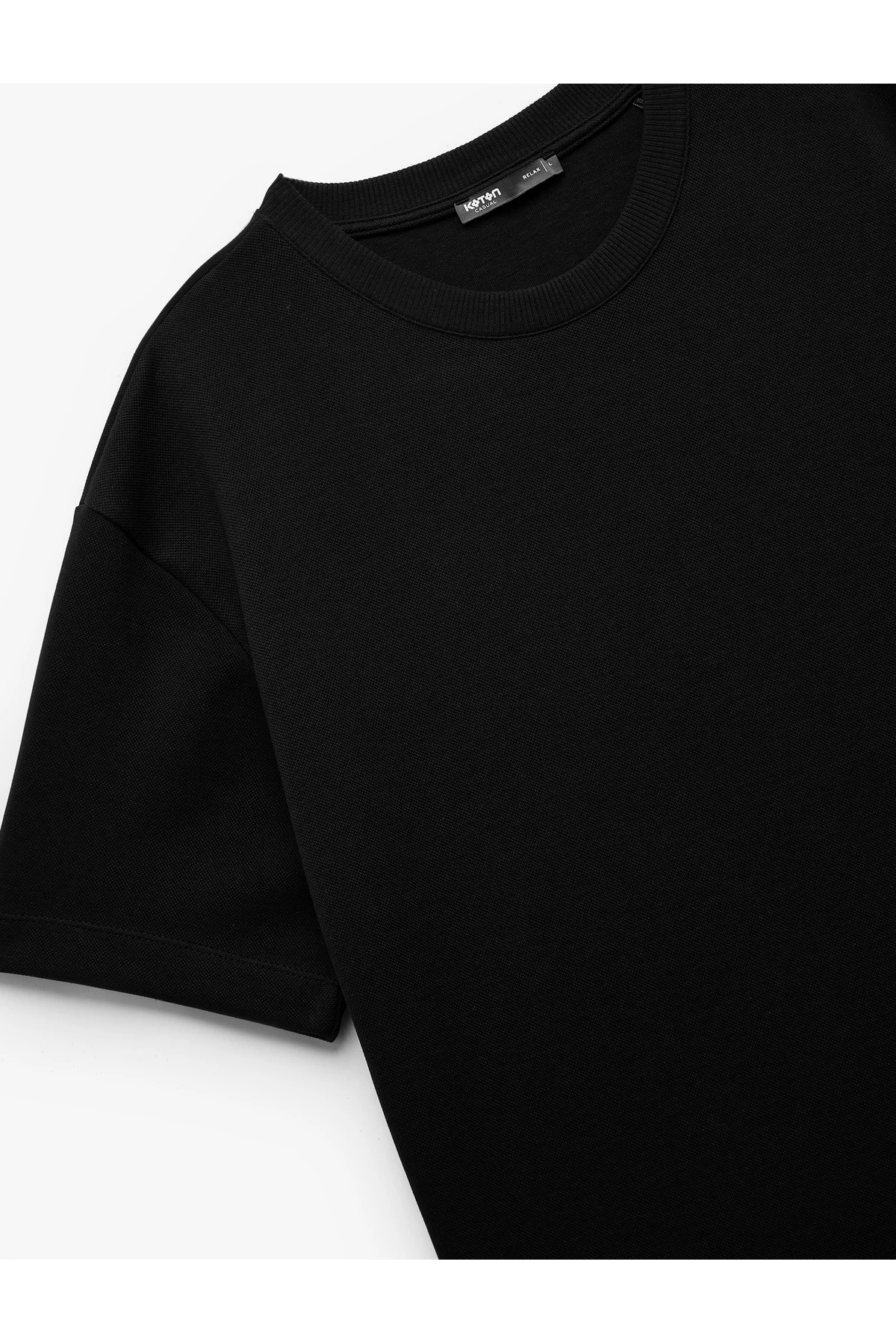 Pamuklu Kısa Kollu Pike Tok Kumaş Bisiklet Yaka Basic Oversize Tişört