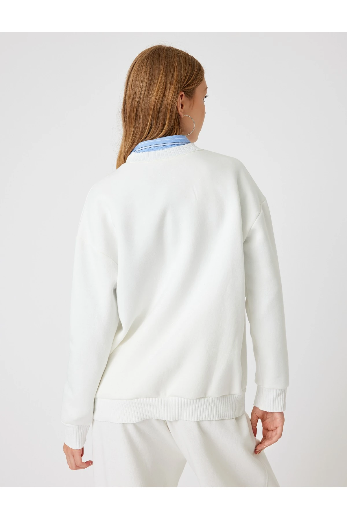 Şardonlu Basic Oversize Sweatshirt Uzun Kollu Bisiklet Yaka