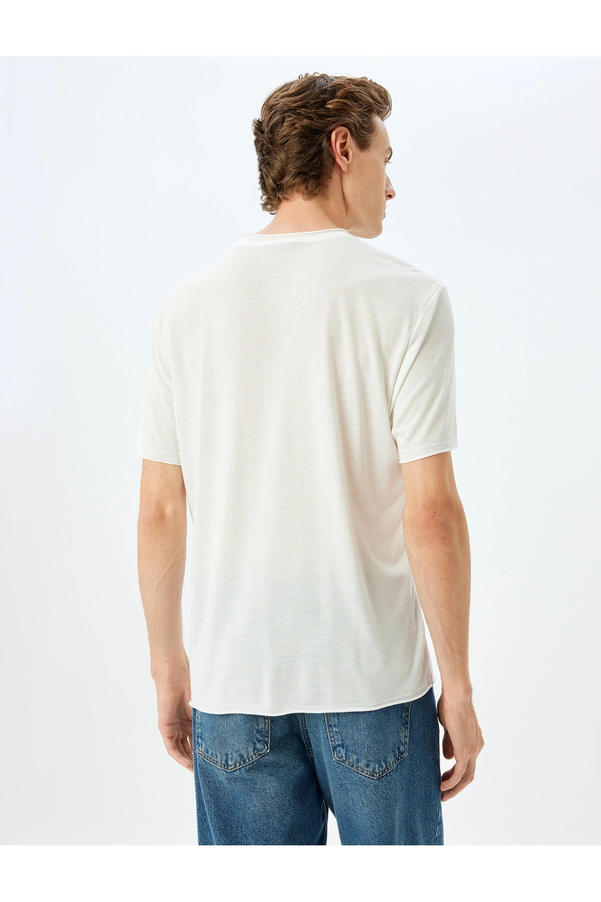 Kısa Kollu Bisiklet Yaka Viskon Karışımlı Beyaz Erkek T-Shirt 5SAM10032HK