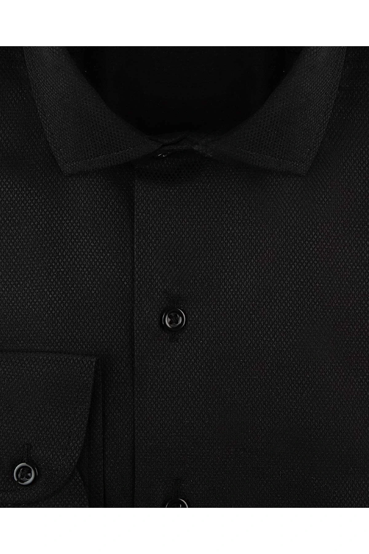 Slim Fit Armür Desenli Siyah Erkek Gömlek