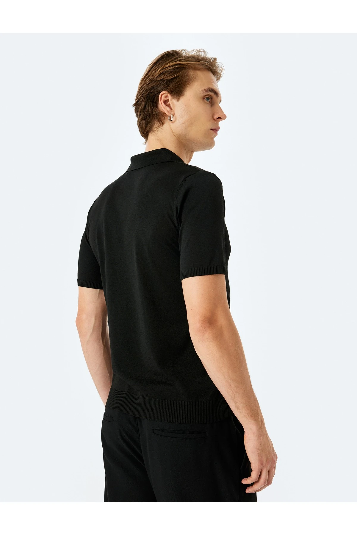 Slim Fit Polo Yaka Kısa Kollu Triko Kazak