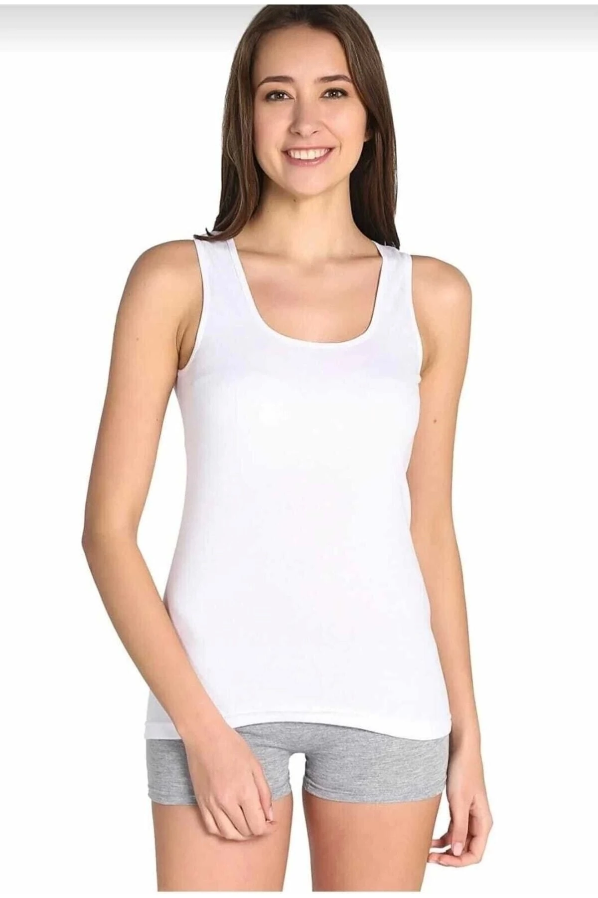 0136 Kadın Ribana Kalın Askılı 6 Lı Atlet Beyaz