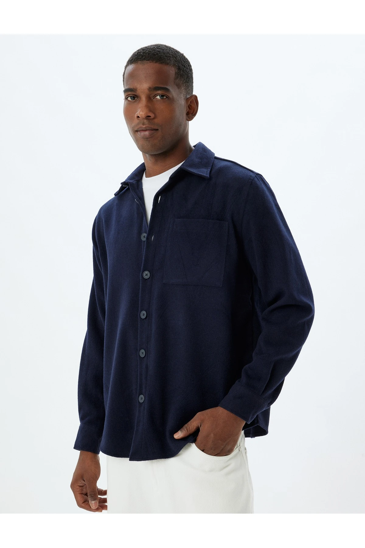 Uzun Kollu Gömlek Cep Detaylı Pamuk Karışımlı Regular Fit
