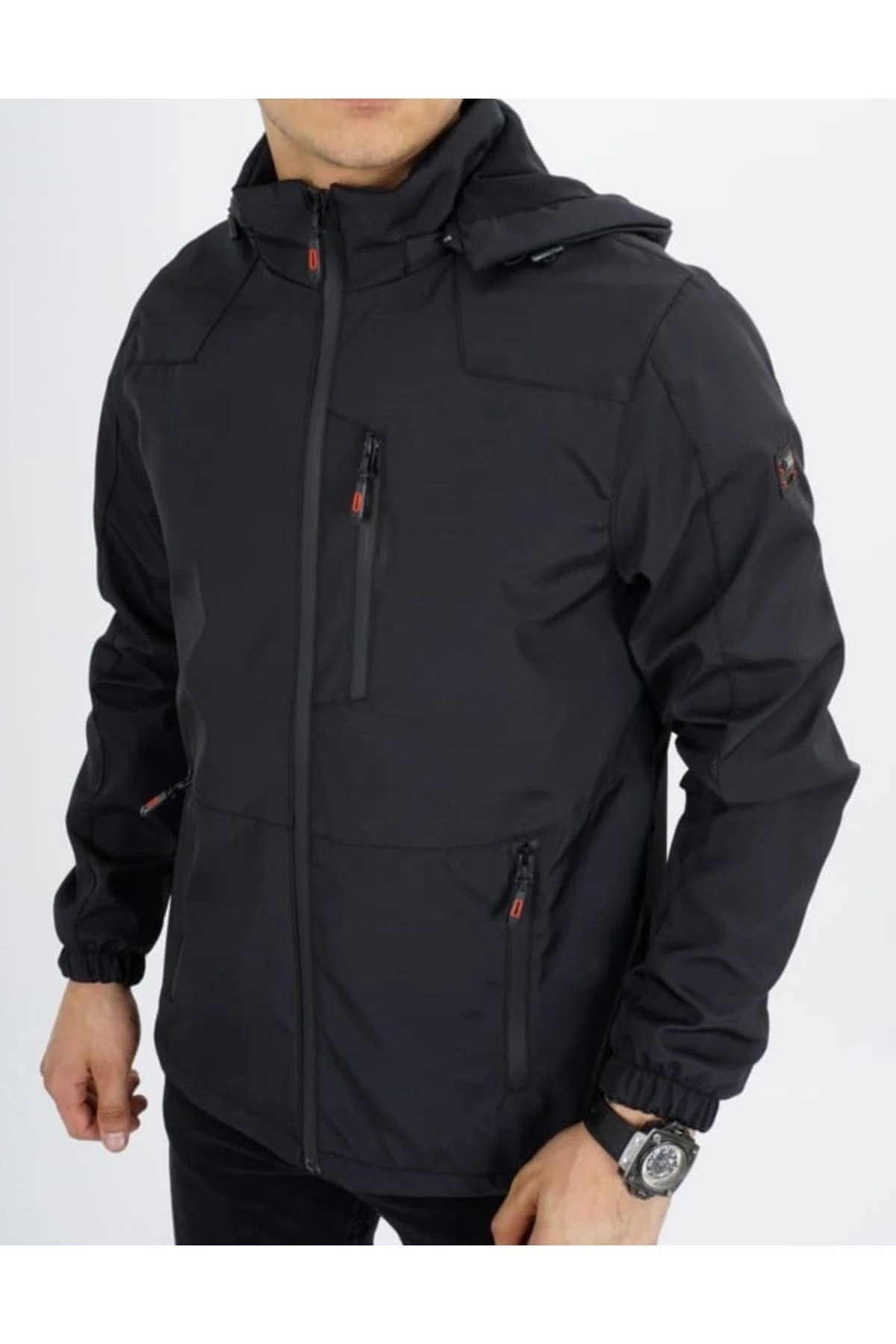 Erkek Siyah Kapüşonlu Mevsimlik Ince Mont