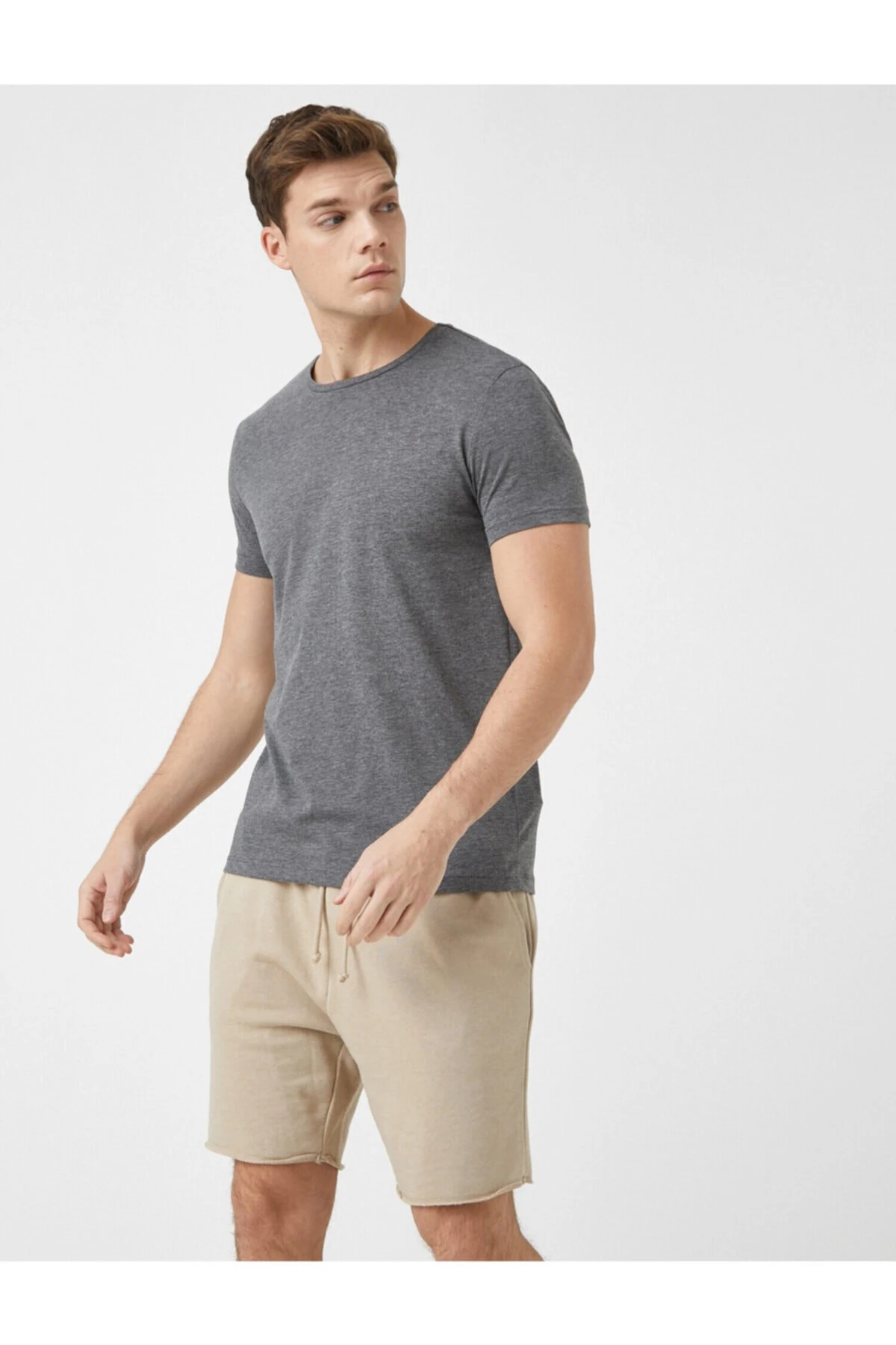 Erkek Sarı Basic Kisa Kollu Bisiklet Yaka Tisört