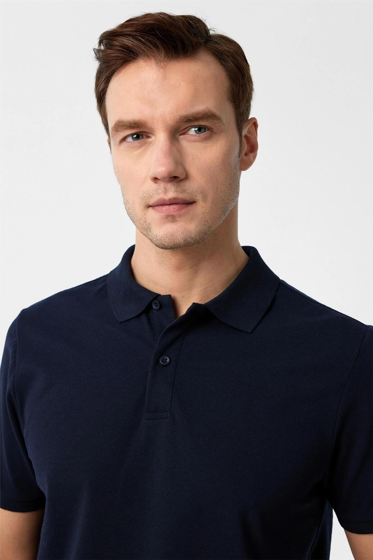 Lacivert Regular Armürlü Polo Yaka Tişört