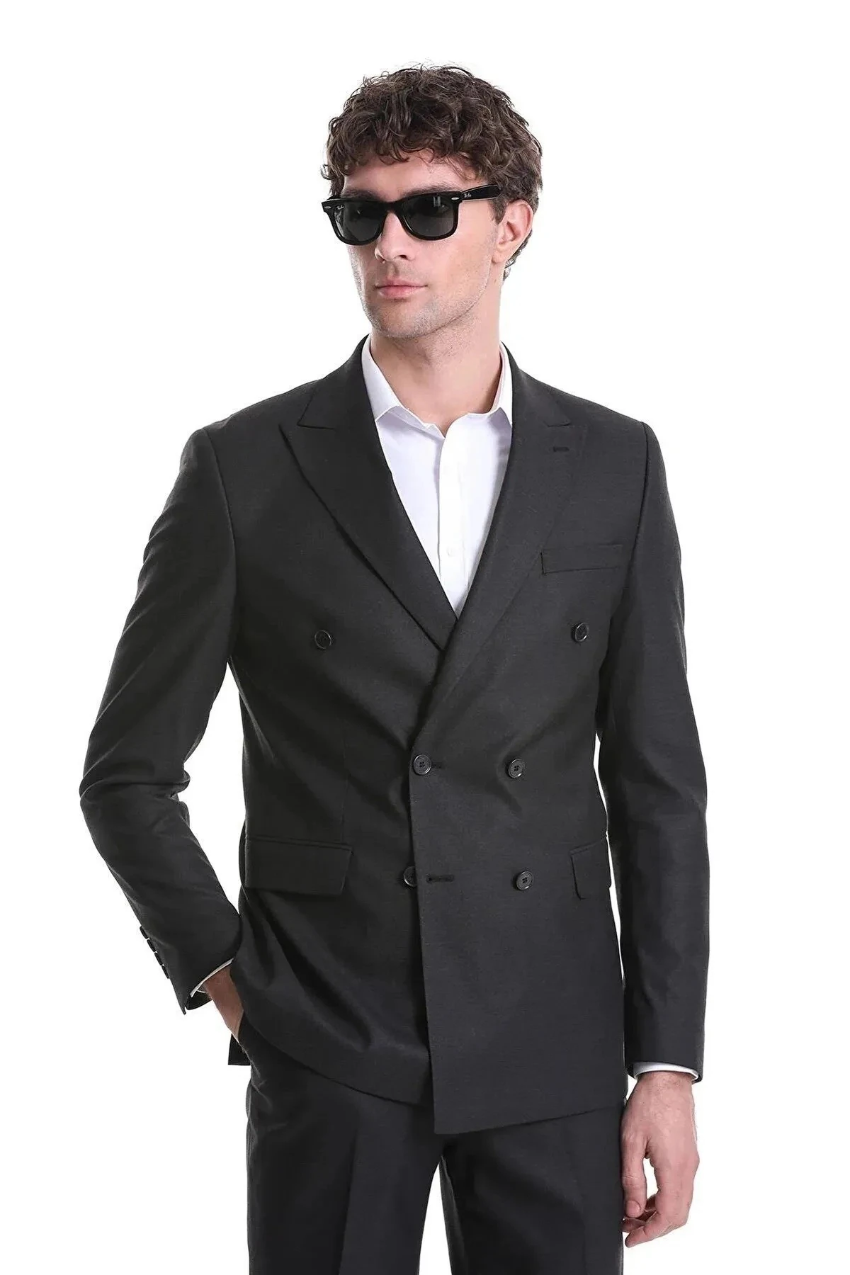 Süvari Dar Kesim Siyah Düz Kruvaze Takım Elbise