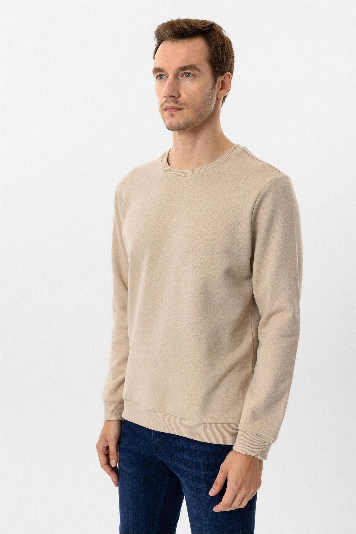 Oversize Kalıp Lacivert O Yaka 3 İplik Yumuşak Dokulu Sweat