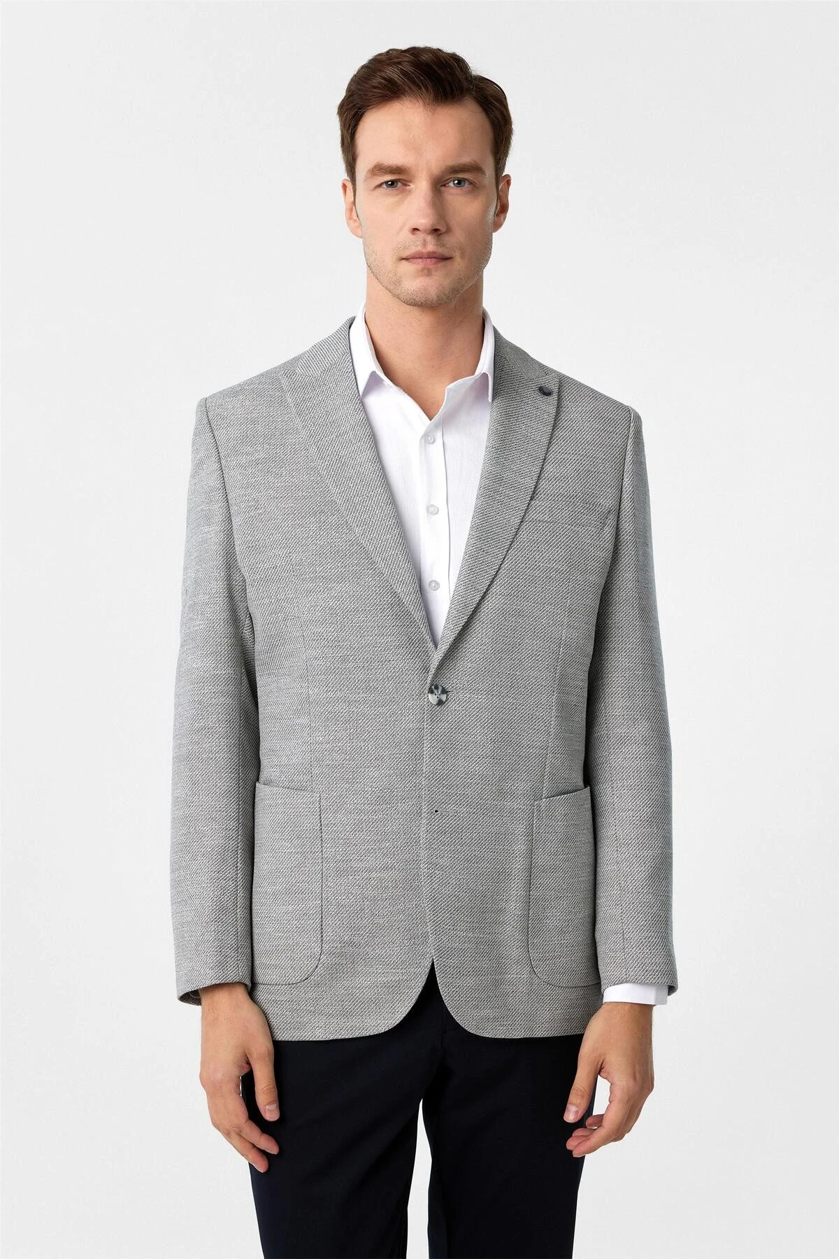 Antrasit Regular Fit Desenli Sivri Yaka 6 Drop Ceket