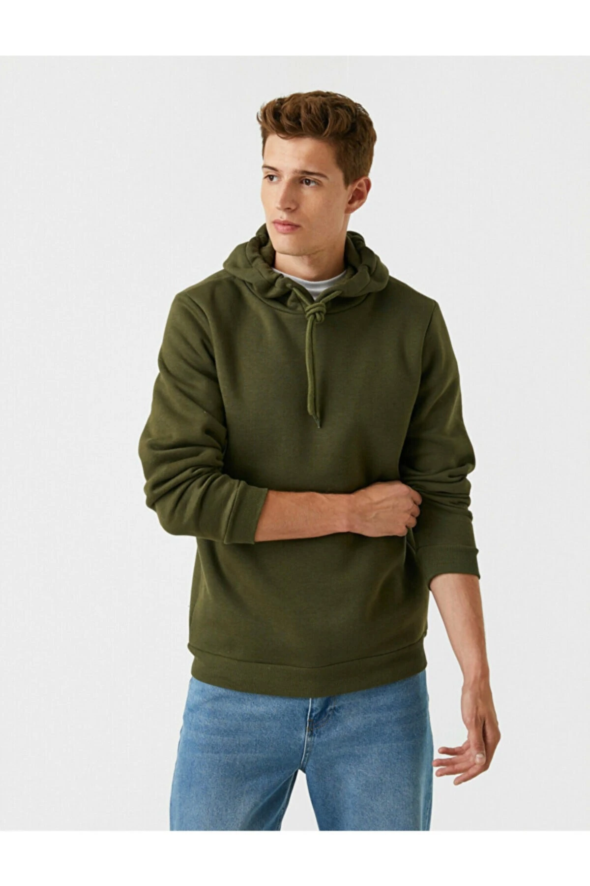 Erkek Deve Tüyü Basic Sweatshirt Kapüşonlu