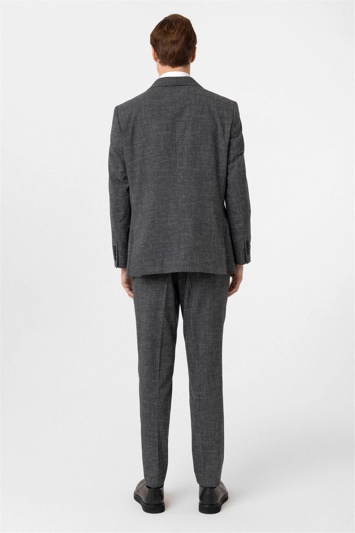 Antrasit Regular Desenli Sivri Yaka 6 Drop Klasik Takım Elbise