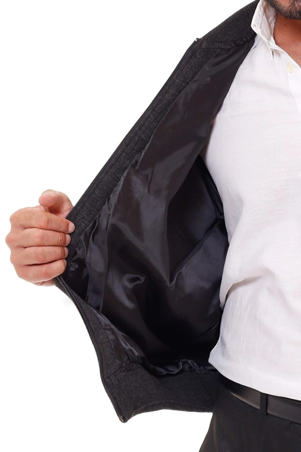 Astarlı Çelik Örme Casual Rahat Kalıp Hırka Mont Antrasit