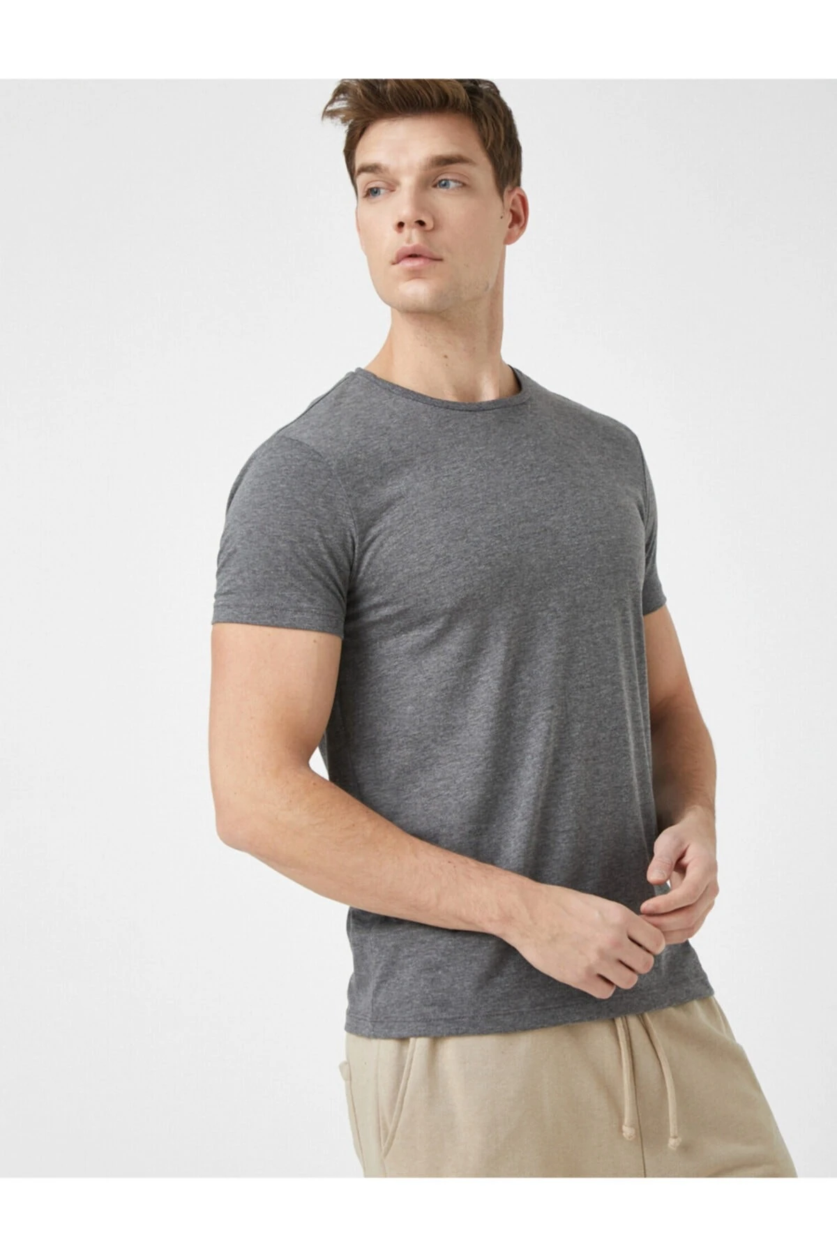 Erkek Sarı Basic Kisa Kollu Bisiklet Yaka Tisört