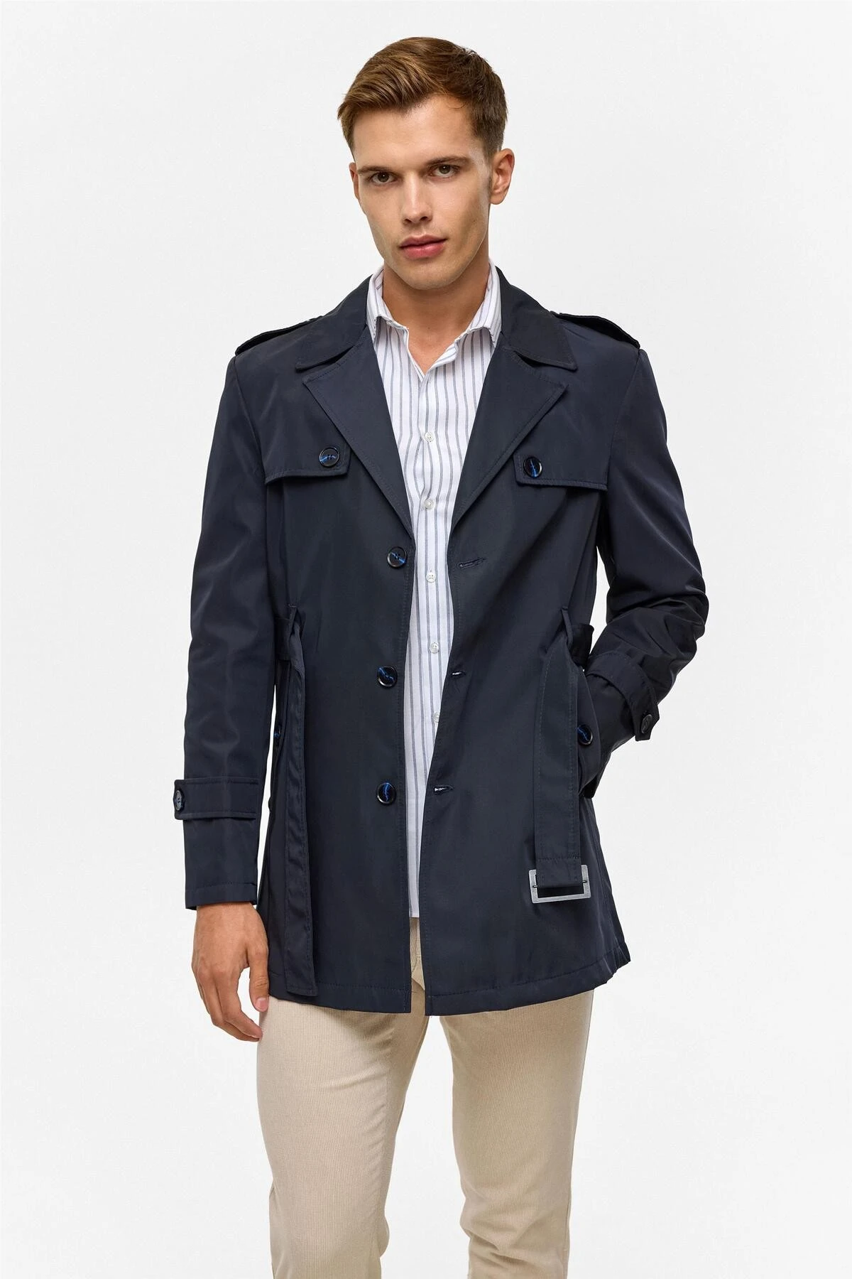 Lacivert Slim Düz Mont