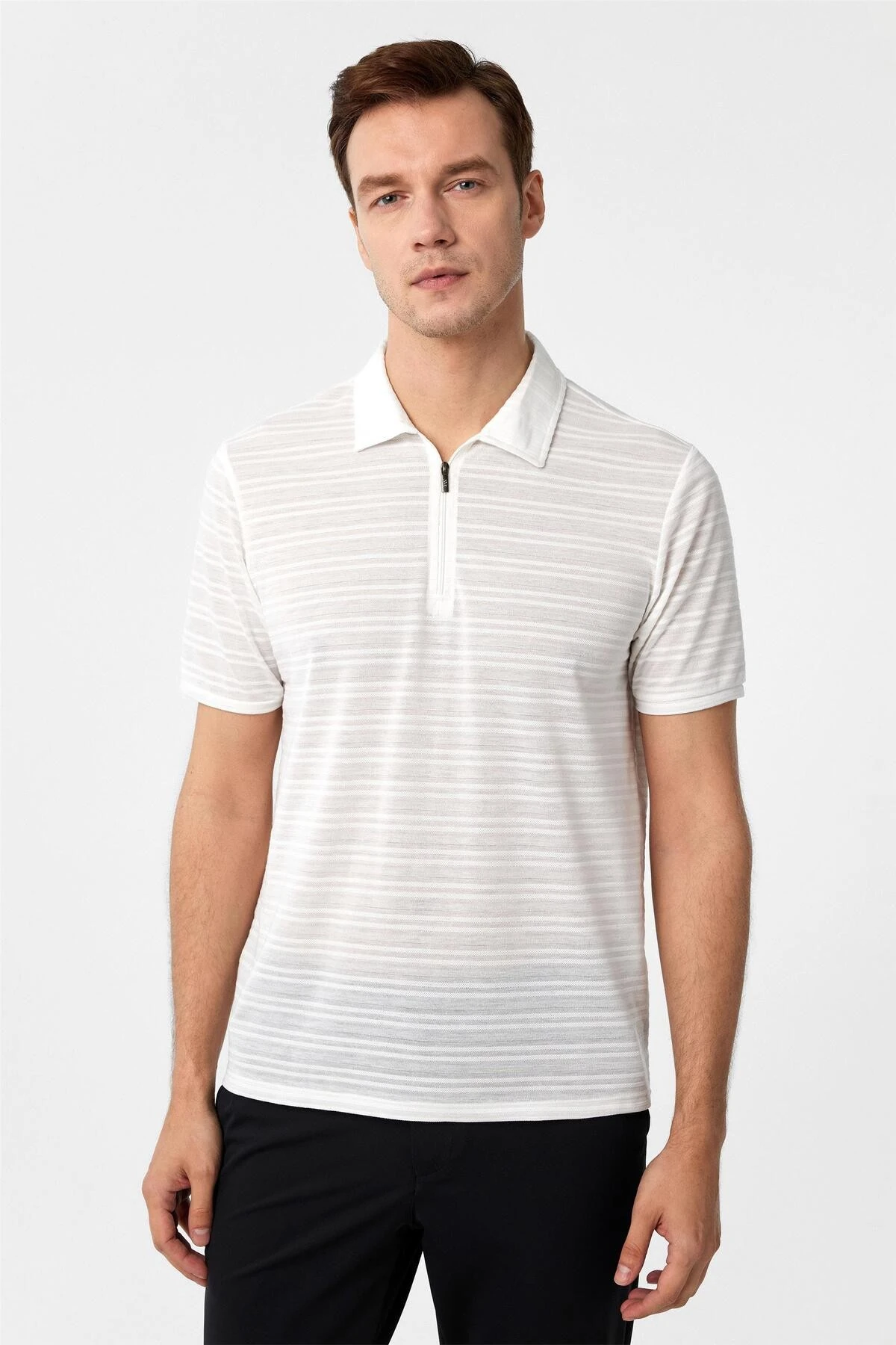 Siyah Slim Fitilli Polo Yaka Tişört