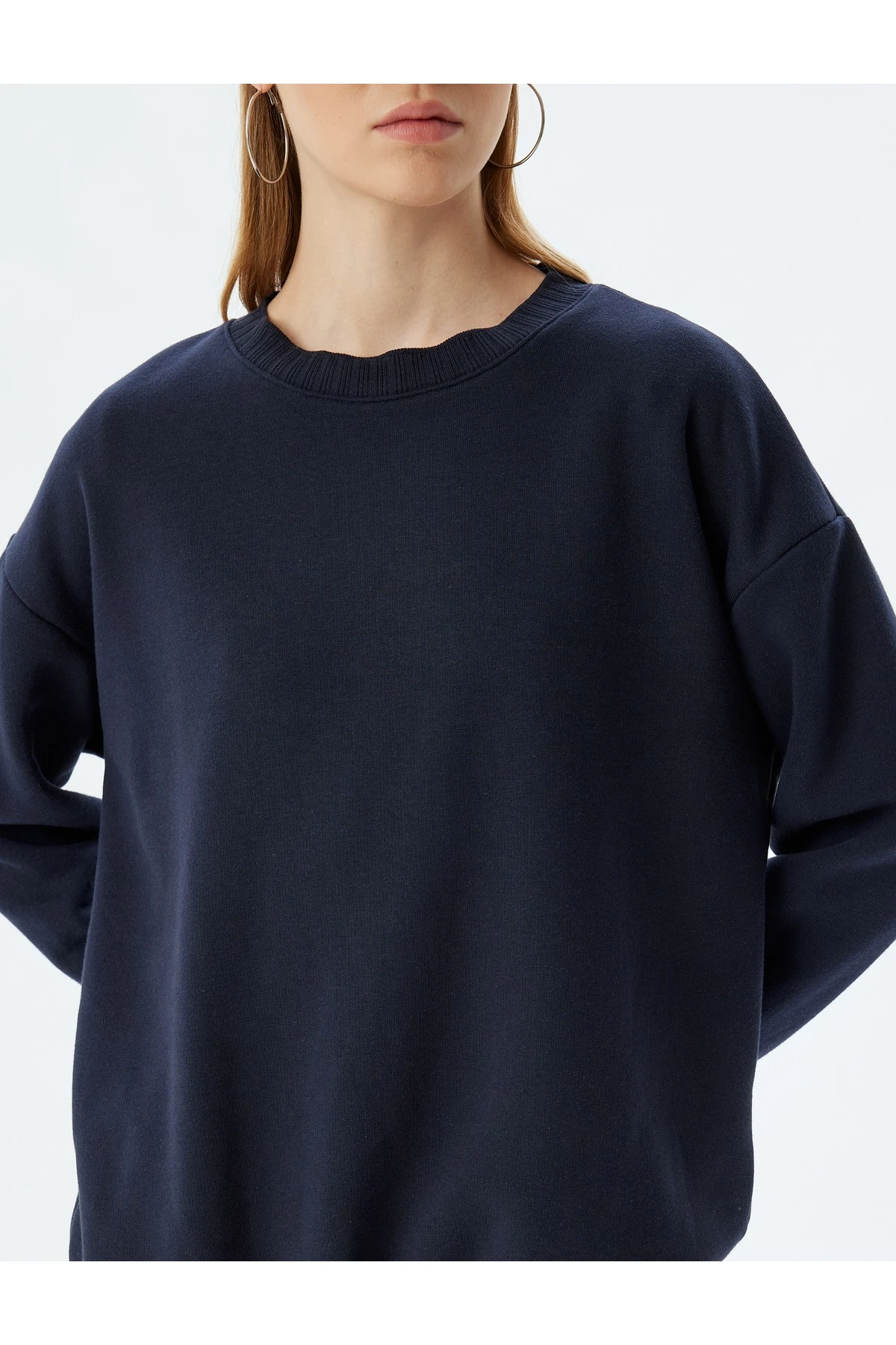Şardonlu Basic Oversize Sweatshirt Uzun Kollu Bisiklet Yaka