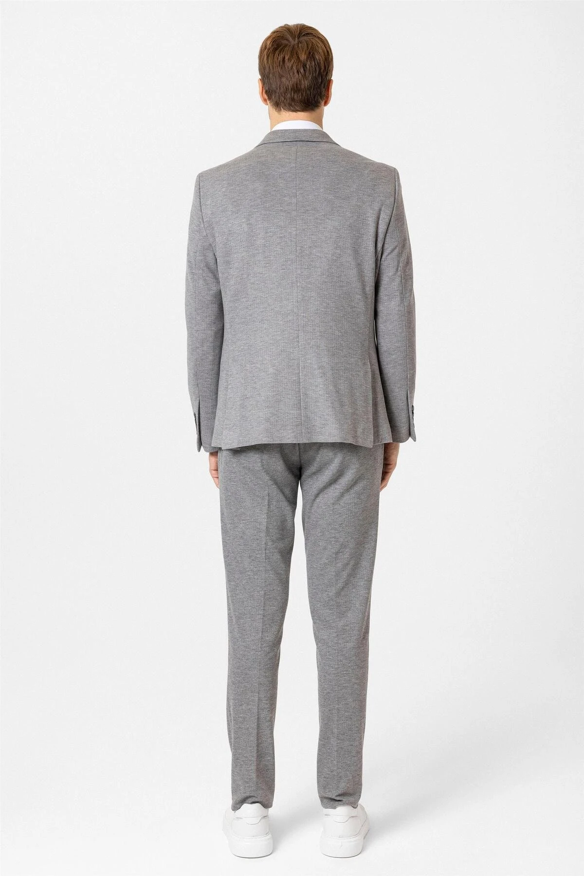 Gri Slim Fit Desenli Kruvaze Yaka 6 Drop Spor Takım Elbise