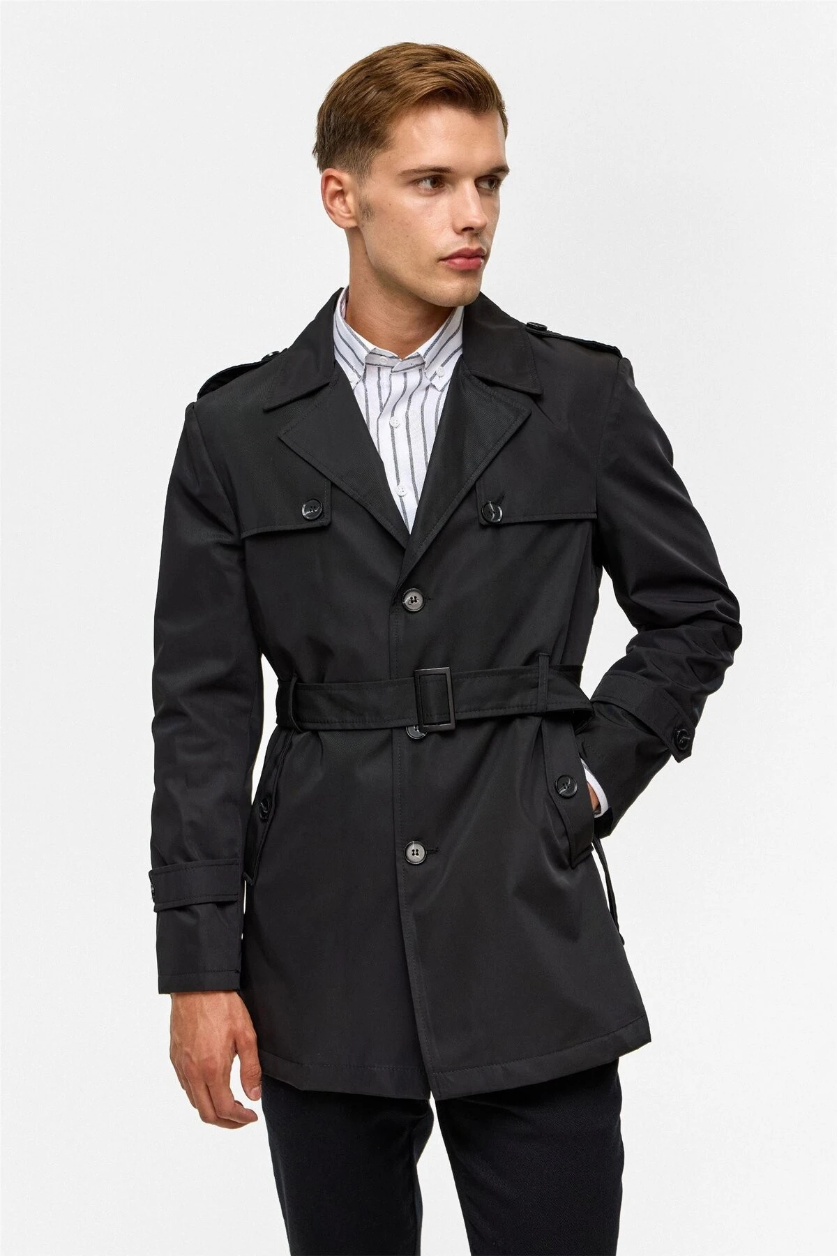 Siyah Slim Düz Mont