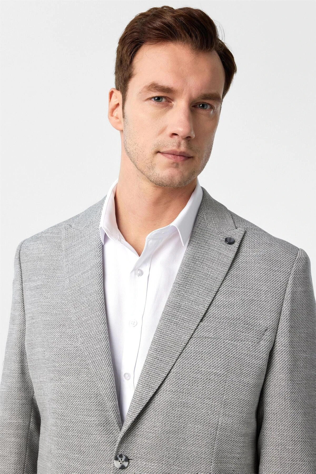 Antrasit Regular Fit Desenli Sivri Yaka 6 Drop Ceket