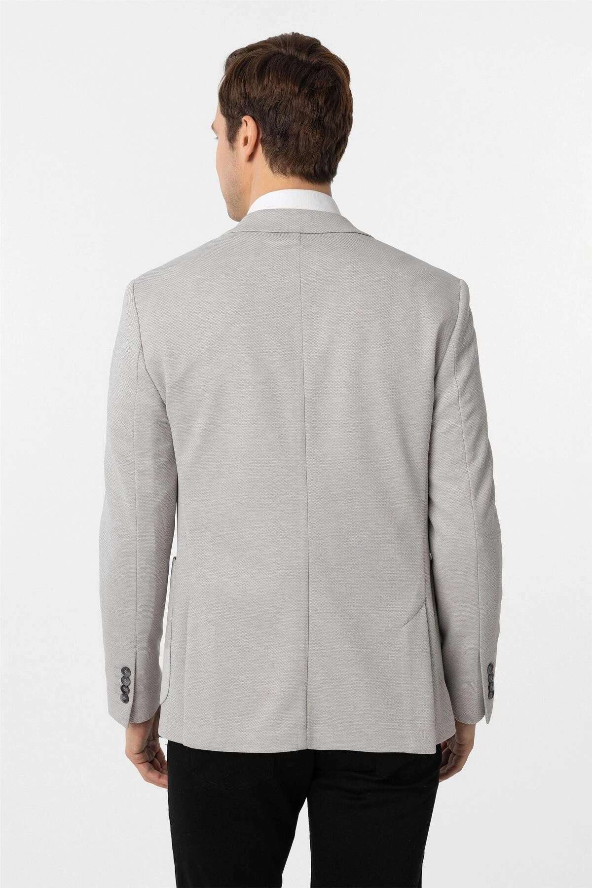 Gri Slim Fit Armürlü Sivri Yaka 6 Drop Ceket