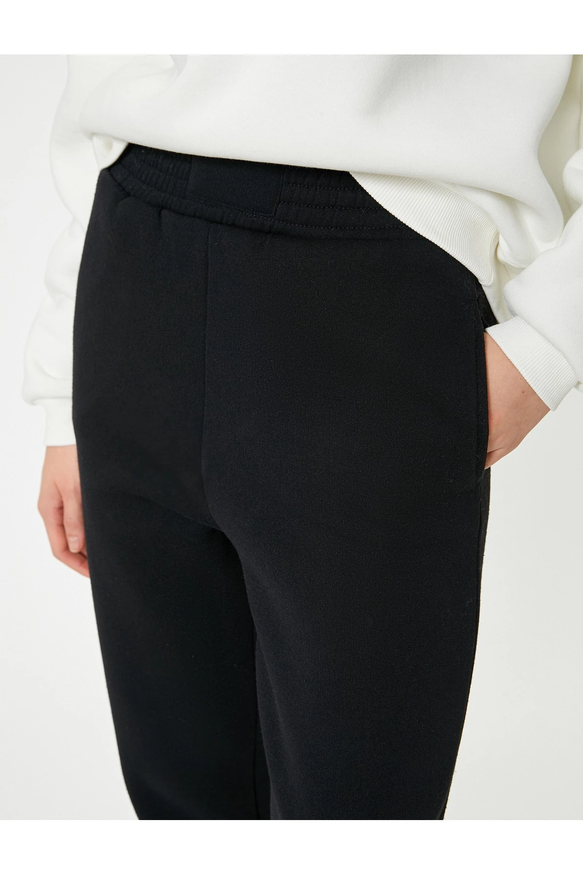 Şardonlu Jogger Eşofman Altı Yüksek Bel Cepli Rahat Kalıp