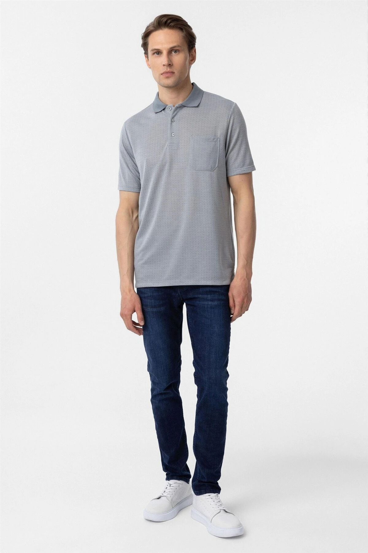 Gri Regular Armürlü Polo Yaka Tişört